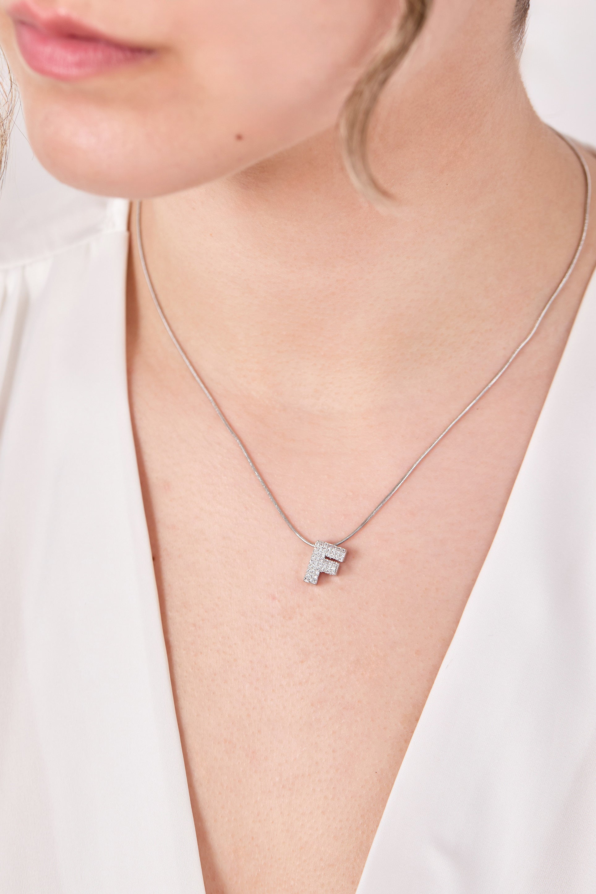Steel Letter Necklace F Silver
