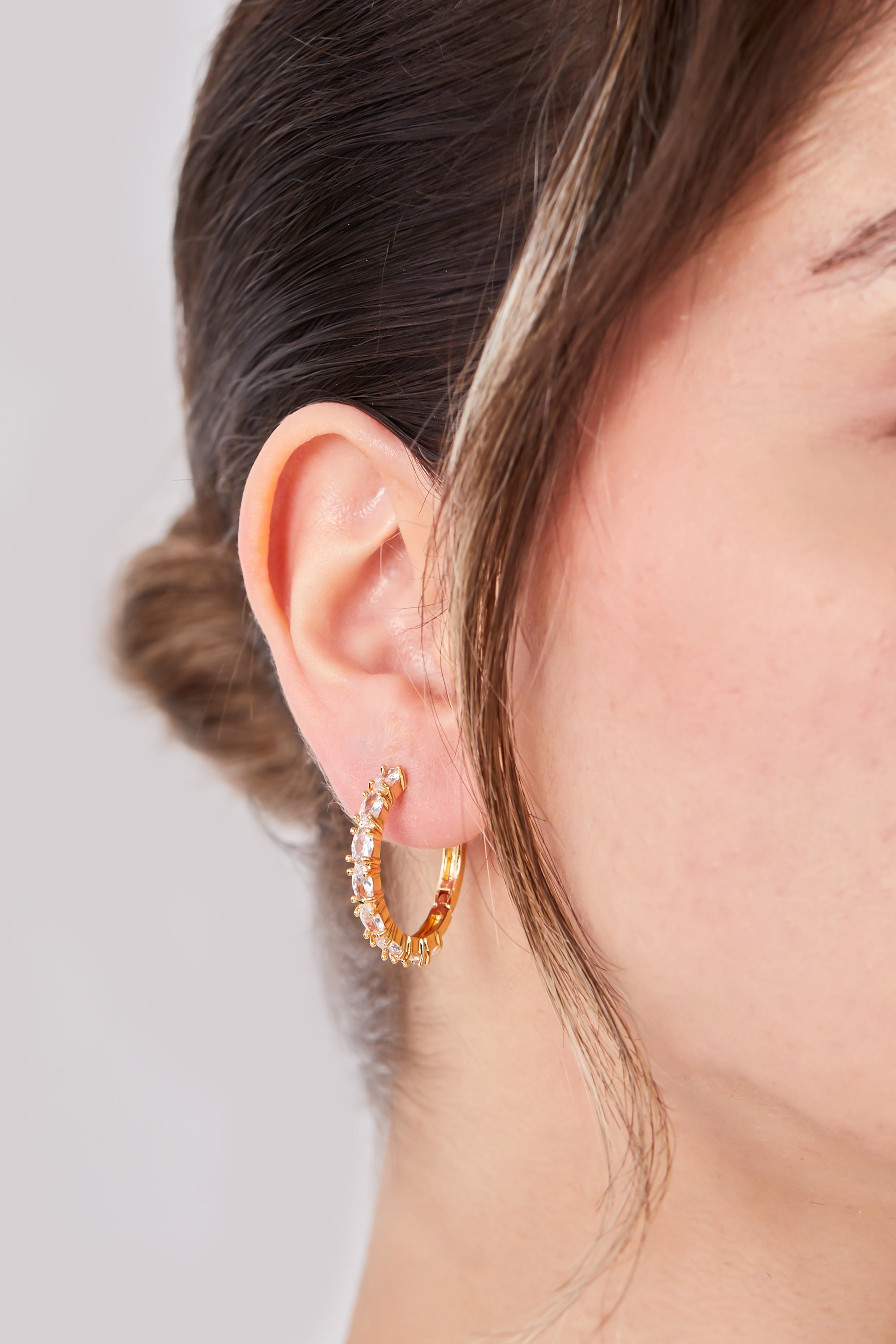 22 Carat Gold Plated Row Stone Hoop Earrings