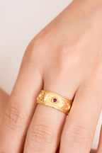 Altın Kaplama Bordo Taşlı Güneş Yüzük