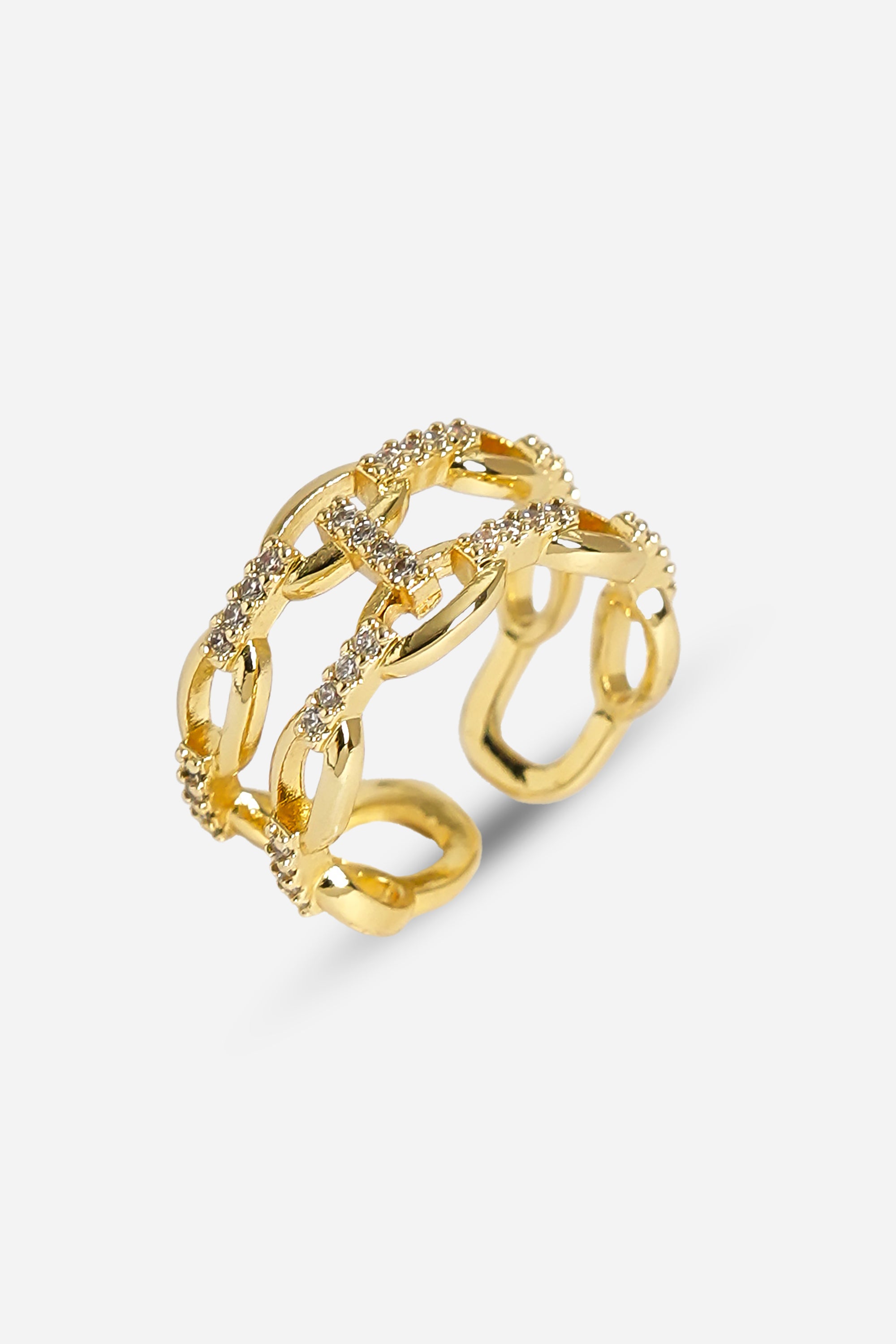 Rodyum Kaplama Chain Shiny Gold Yüzük