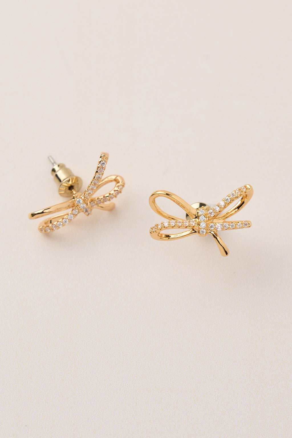 Zircon Stone Bow Earring Gold