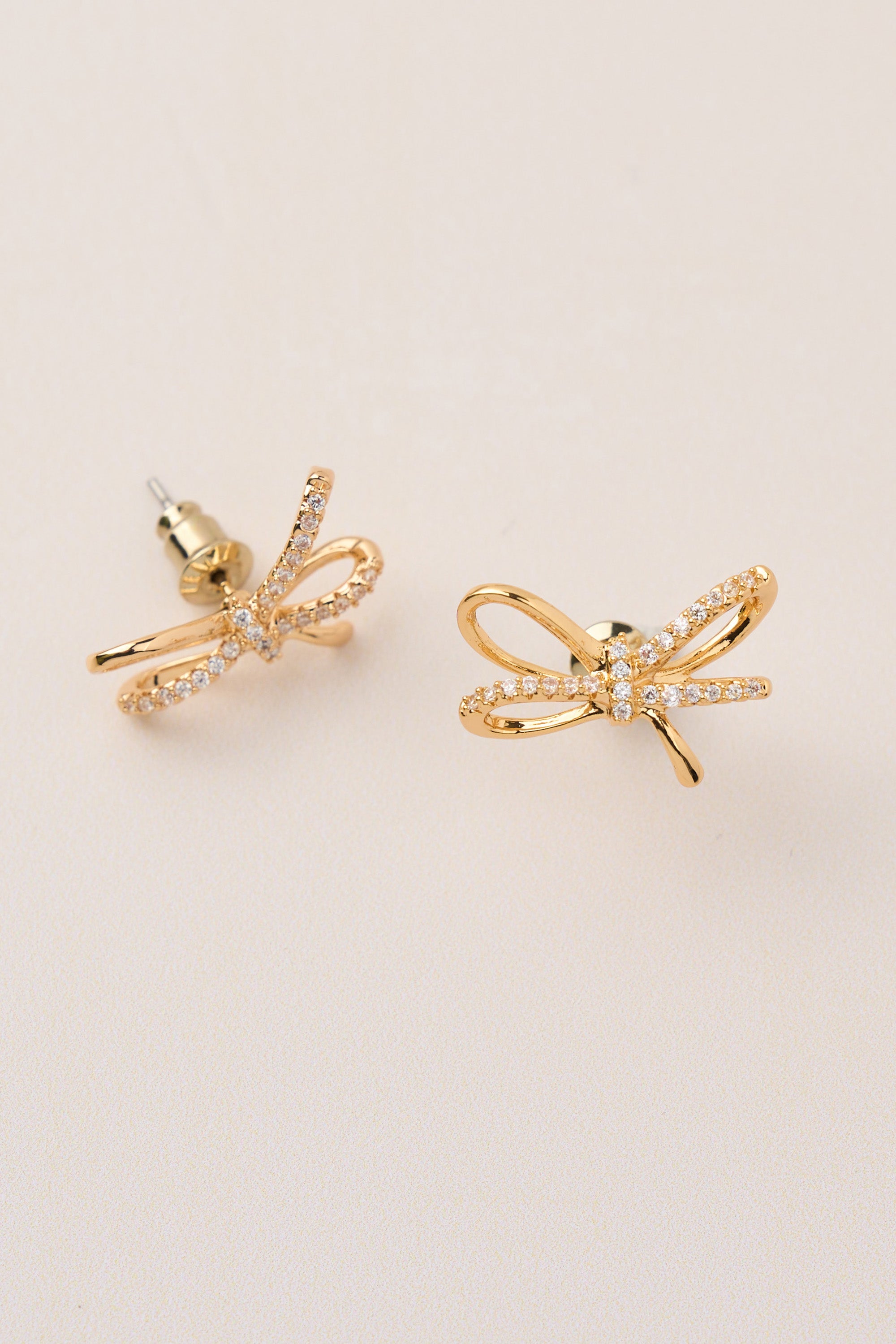 Zircon Stone Bow Earring Gold