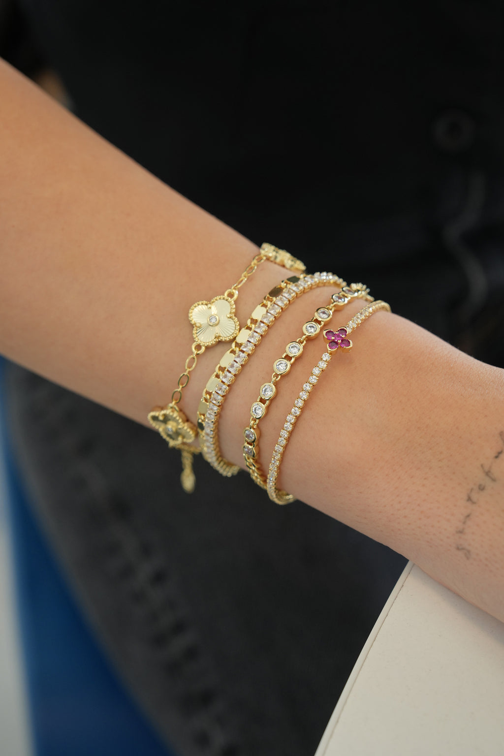 Altın Kaplama Mor Yonca Bileklik