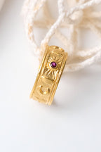 Altın Kaplama Bordo Taşlı Güneş Yüzük