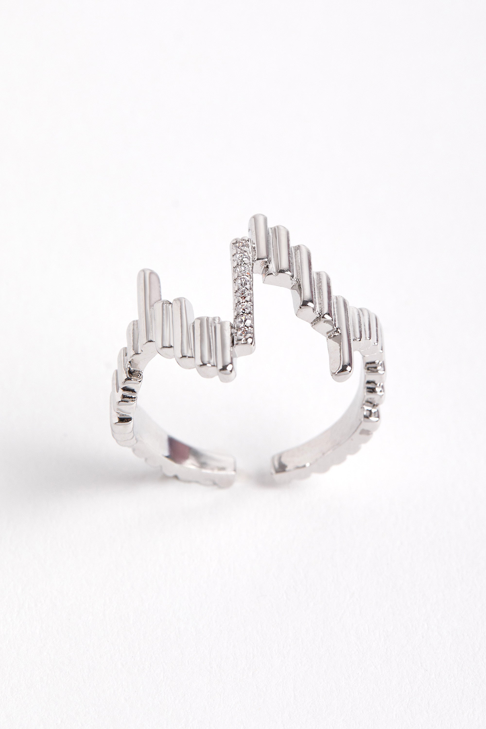 Rhodium Plated Zigzag Ring Silver