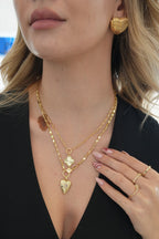 14K Altın Kaplama Arpa Zincir Kalp Kolye