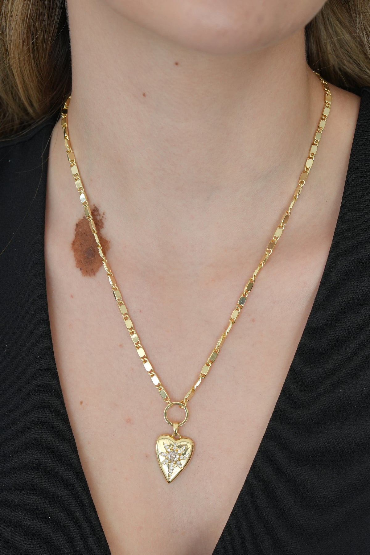 14K Altın Kaplama Arpa Zincir Kalp Kolye