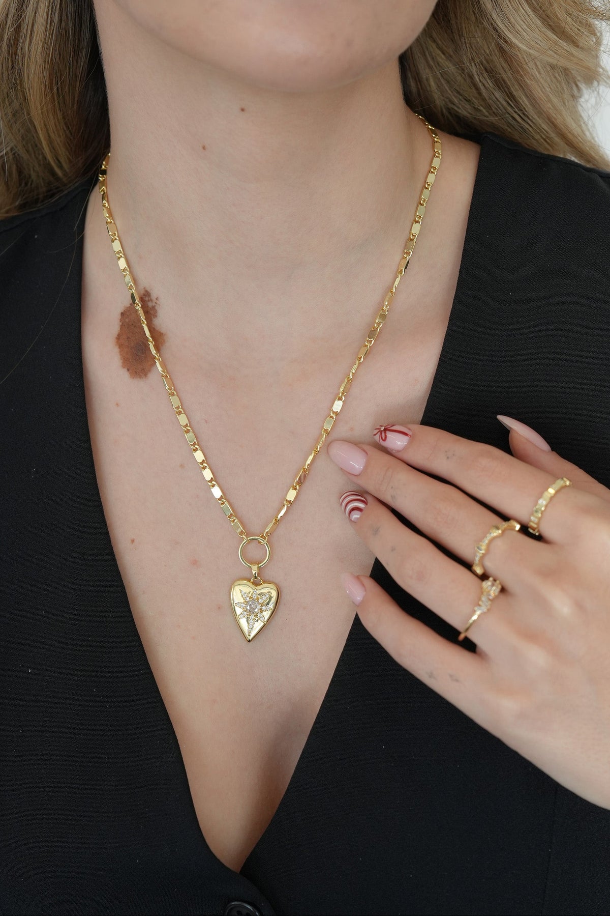 14K Altın Kaplama Arpa Zincir Kalp Kolye