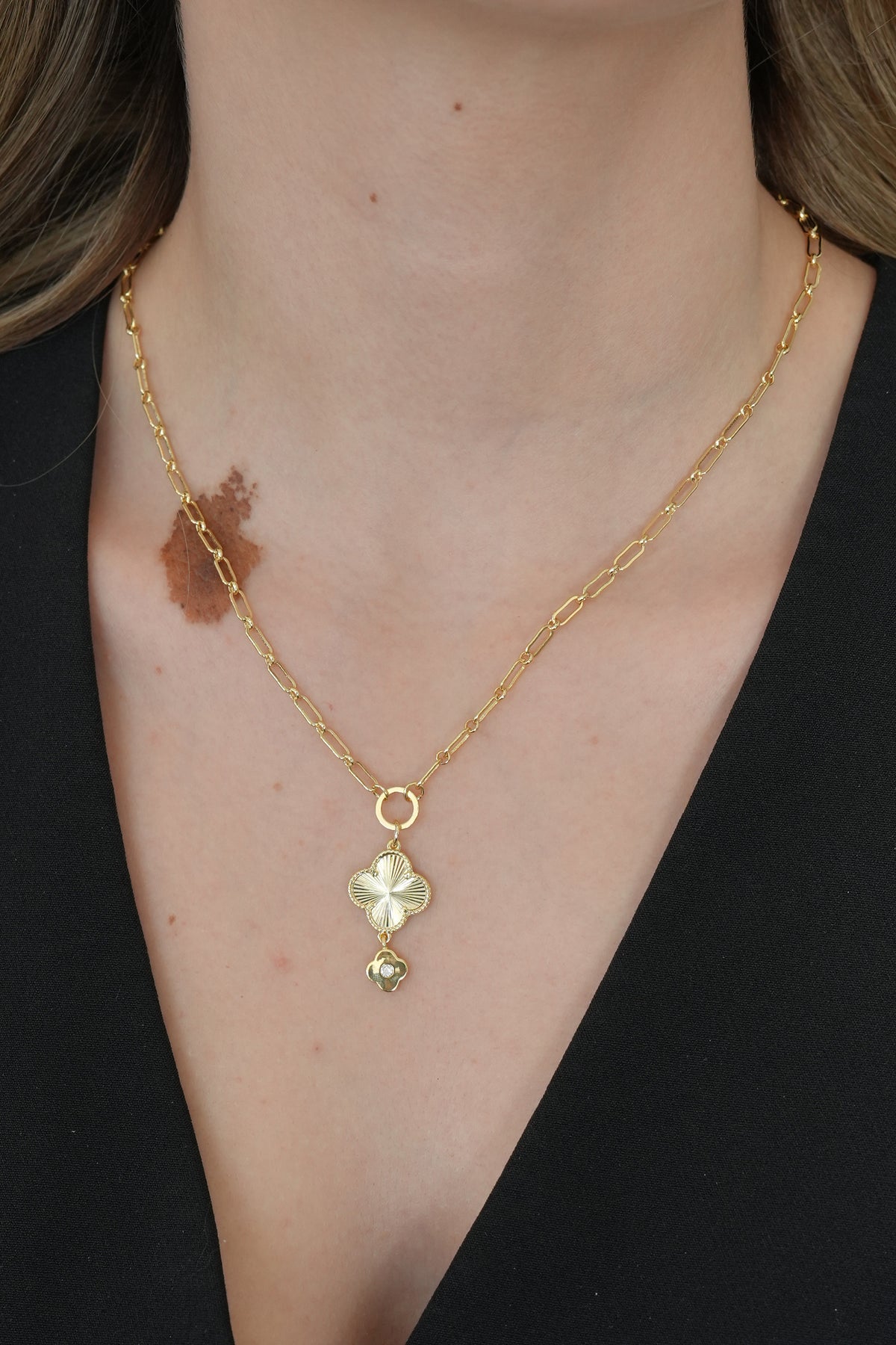 14K Altın Kaplama Yonca Kolye