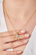 22 Ayar Altın Kaplama Narin Taşlı Göz Kolye