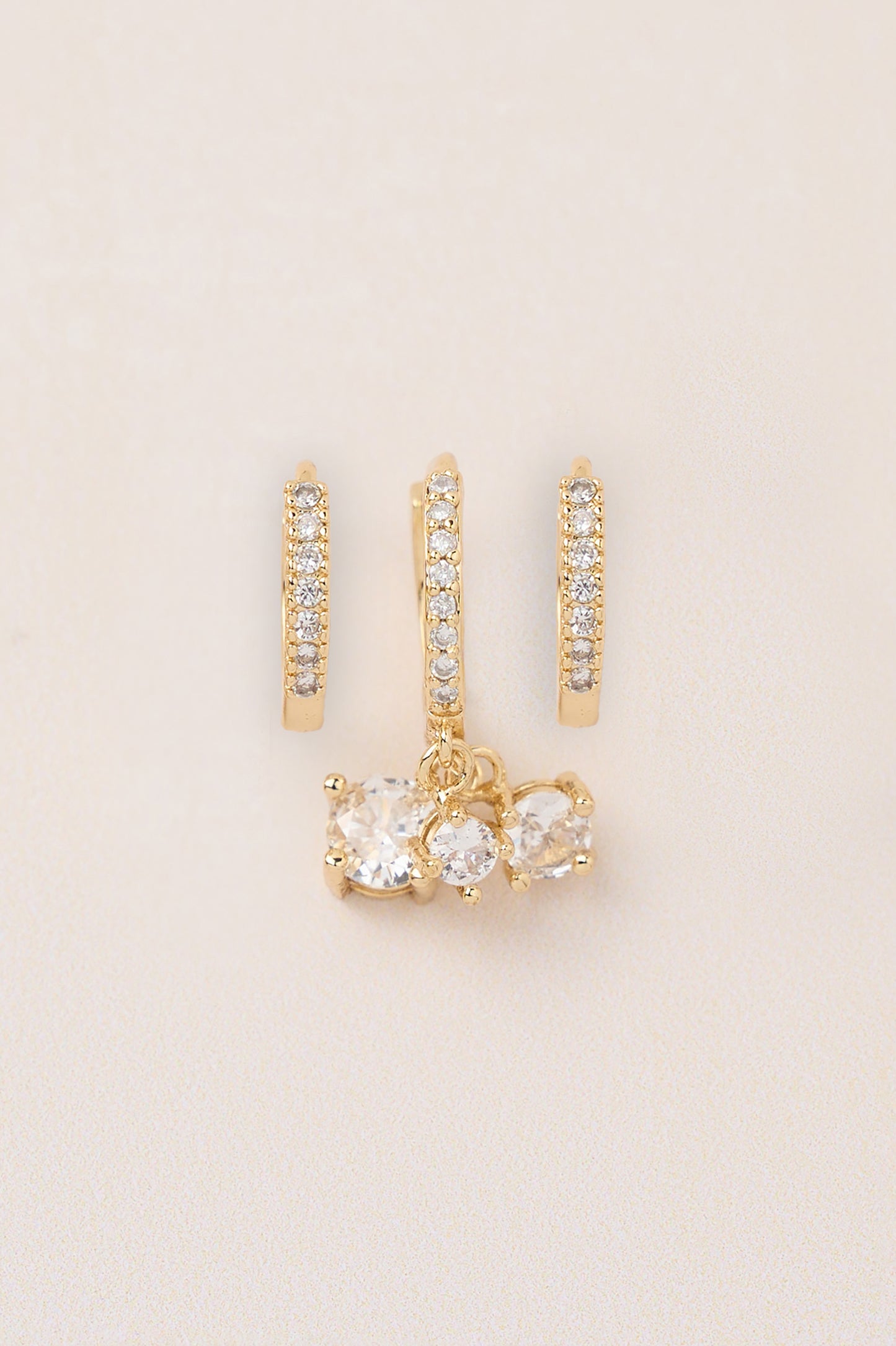 Triple Diamond Stone Earrings Gold