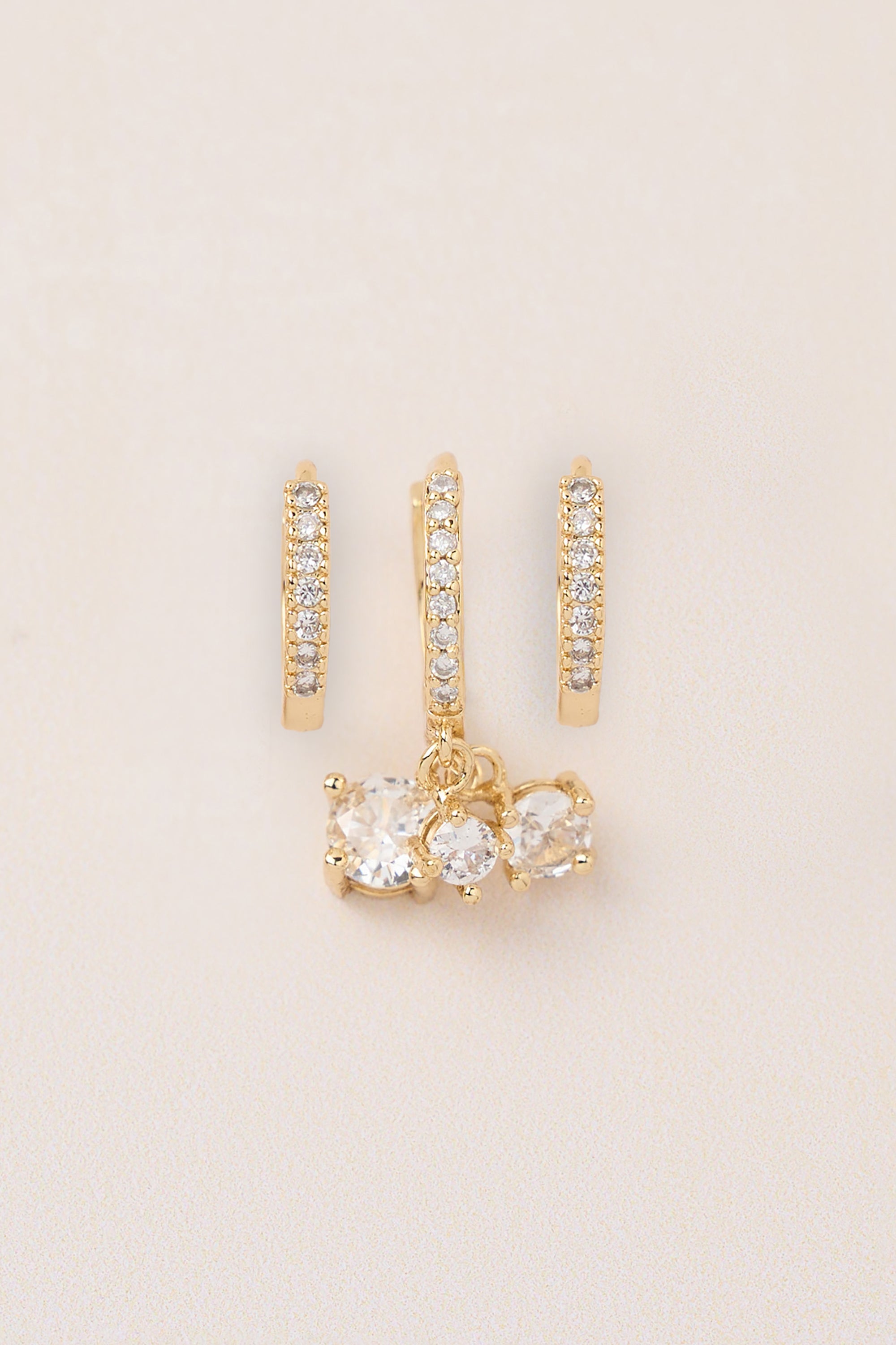 Triple Diamond Stone Earrings Gold