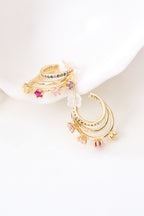 Altın Kaplama Renkli Pırlanta Taşlı Küpe