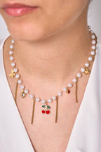 Boncuklu Charmlı Çelik Kolye