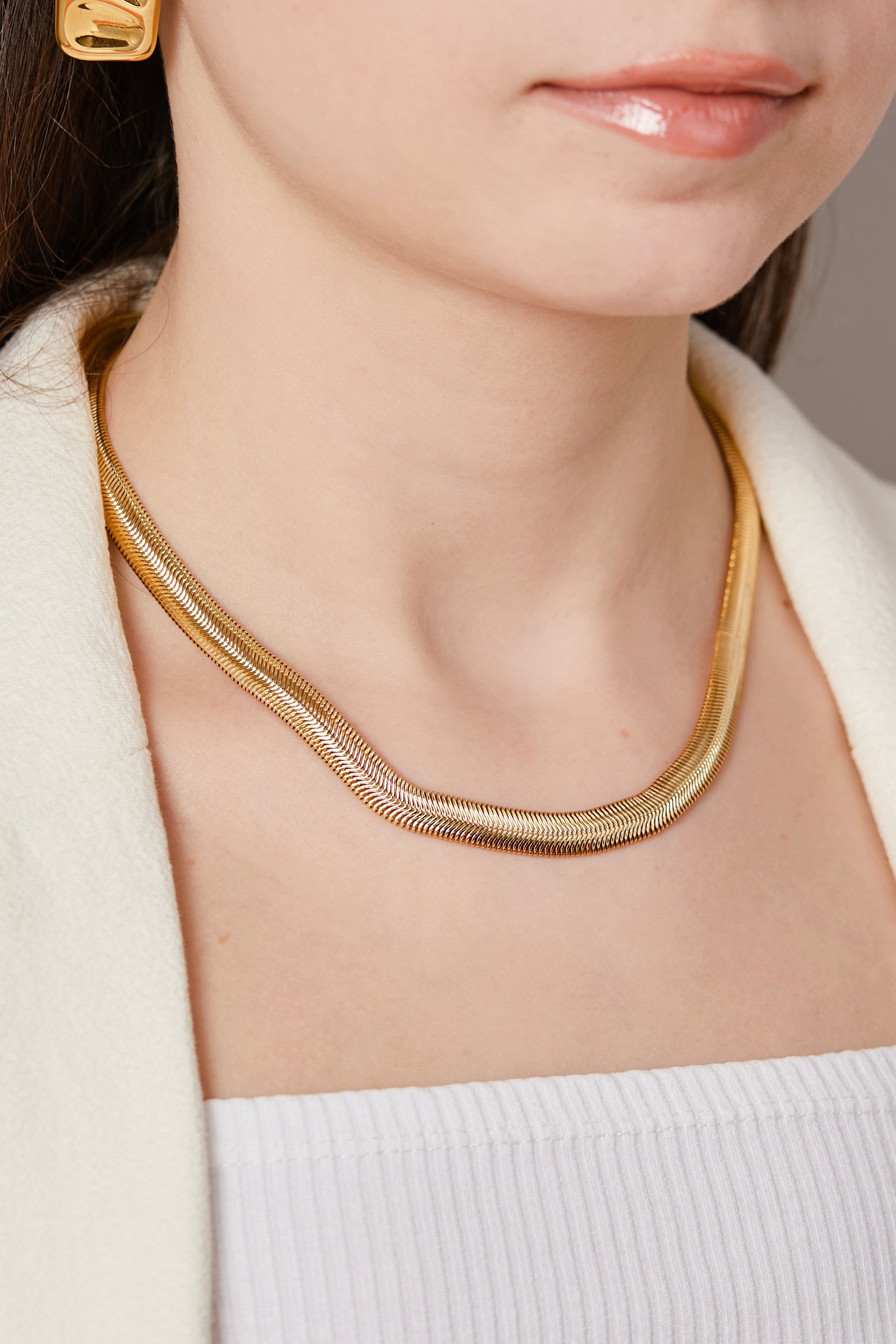Herringbone Chain Necklace Gold