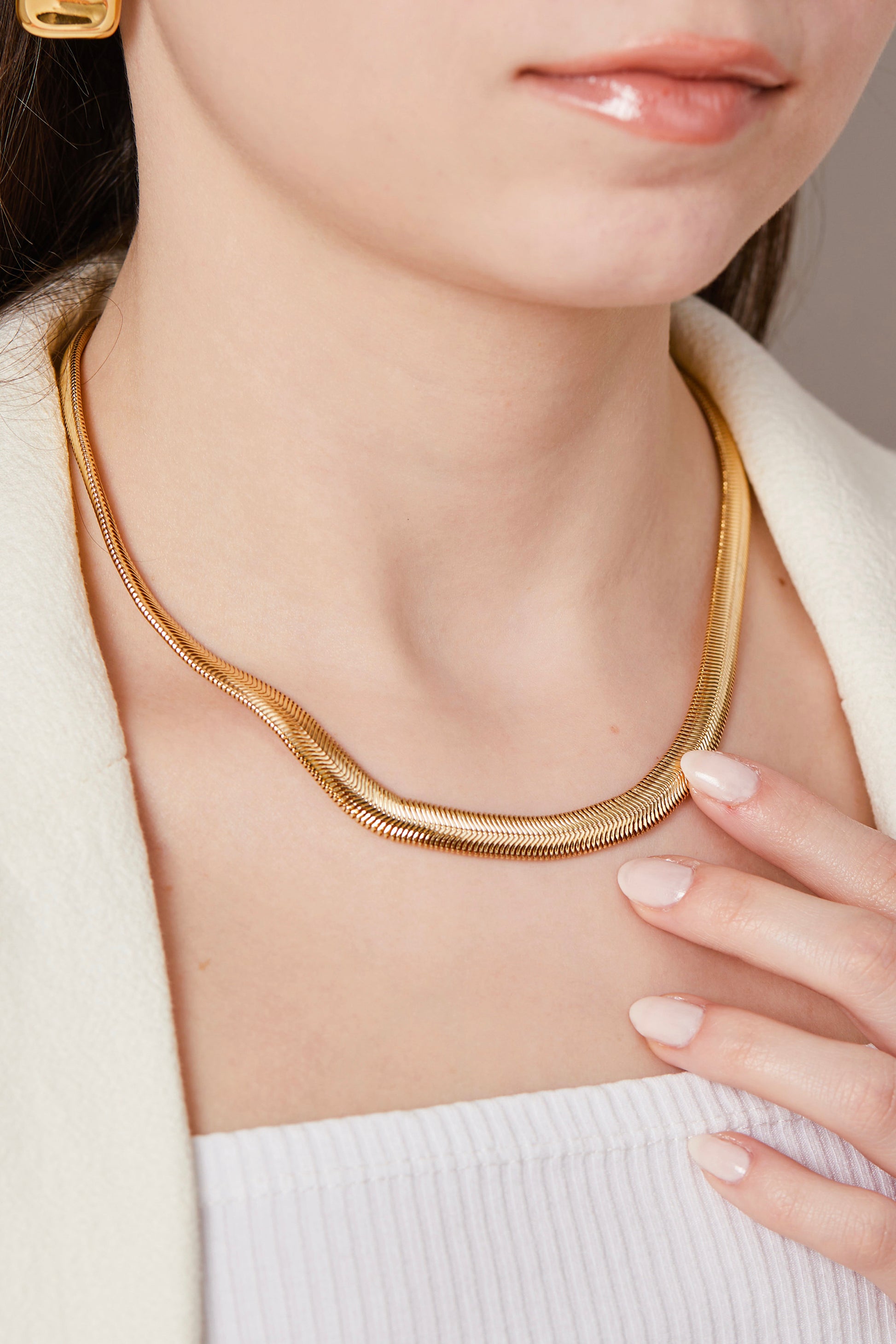 Herringbone Chain Necklace Gold