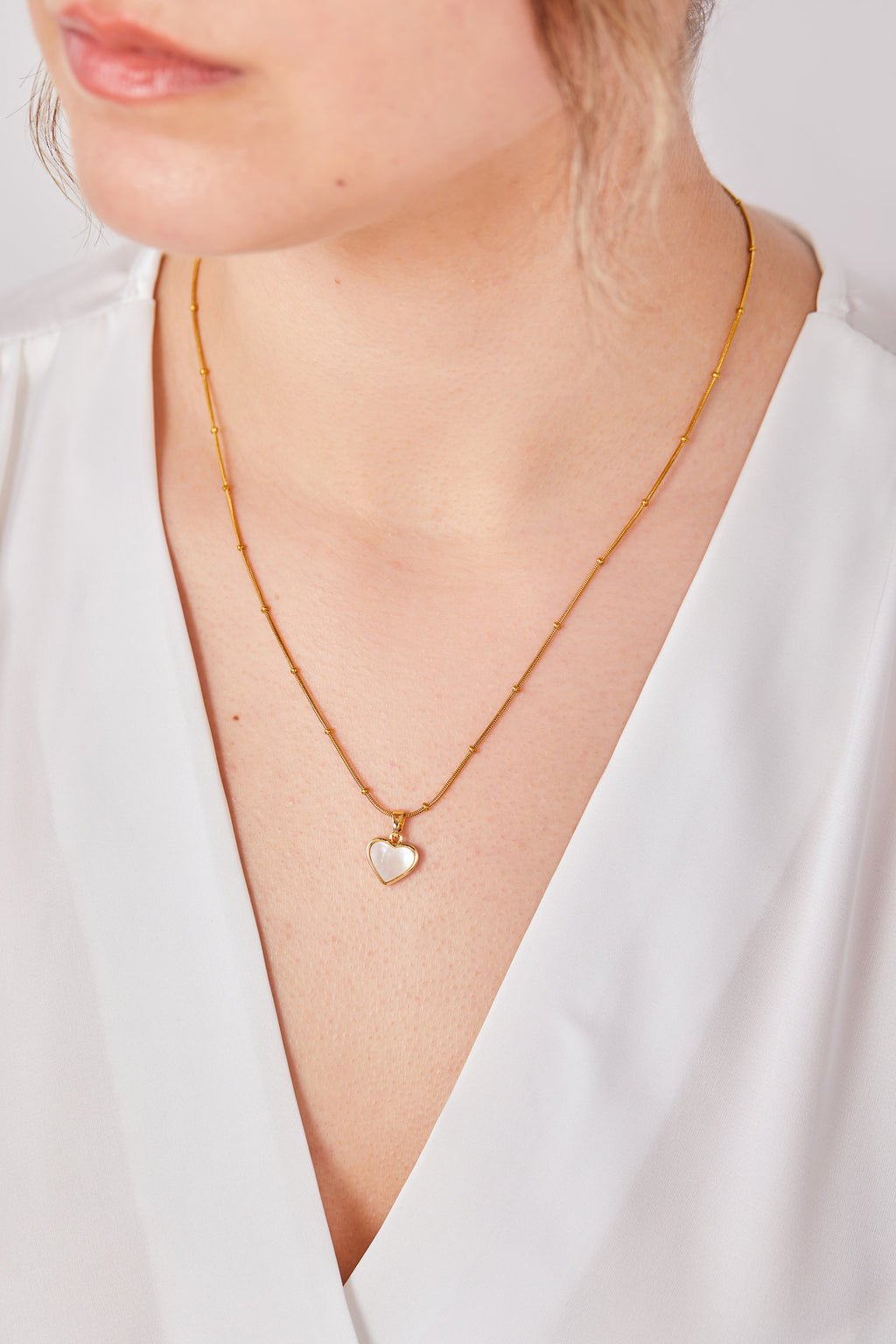 22 Carat Gold Plated Mother-of-Pearl Heart Necklace
