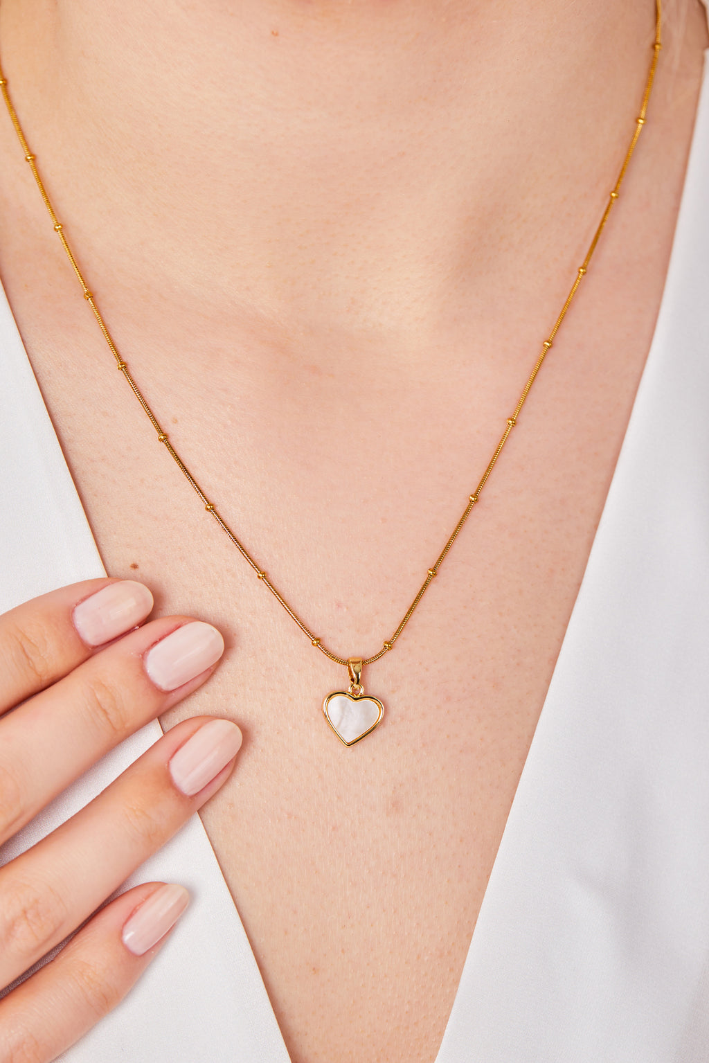 22 Carat Gold Plated Mother-of-Pearl Heart Necklace