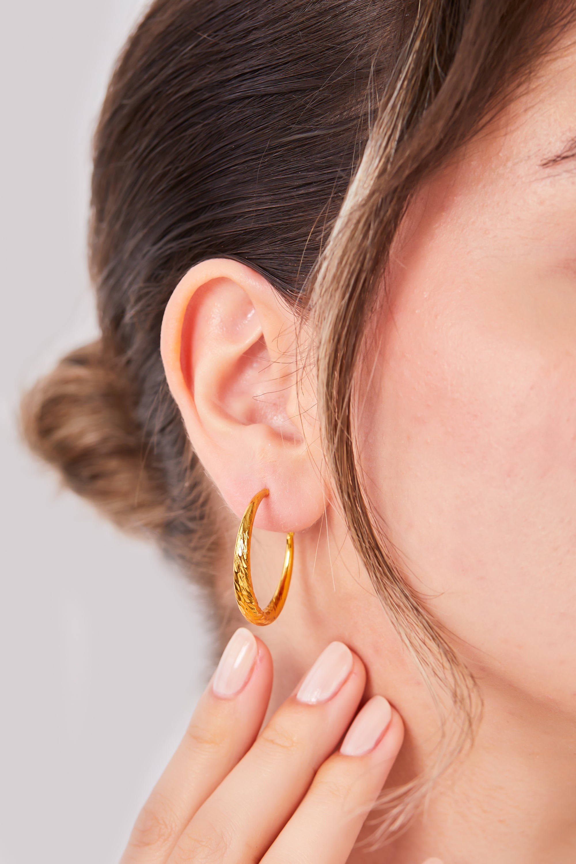 22 Carat Gold Plated Patterned Hoop Earrings