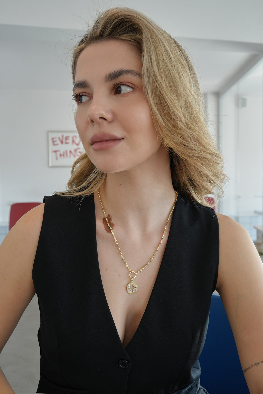 14K Altın Kaplama Arpa Zincir Kuzey Yıldızı Kolye