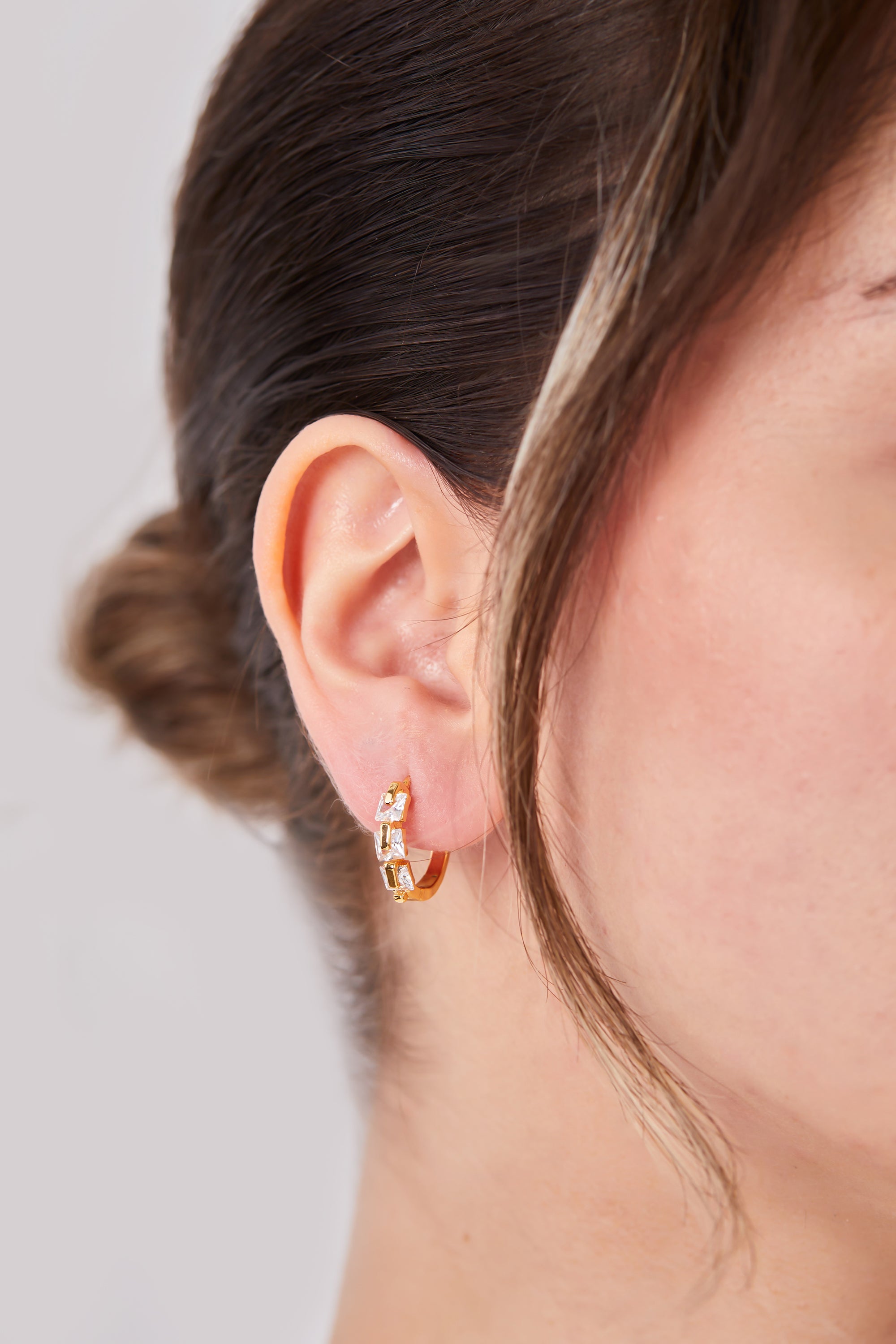 22 Carat Gold Plated Three Stone Hoop Earrings