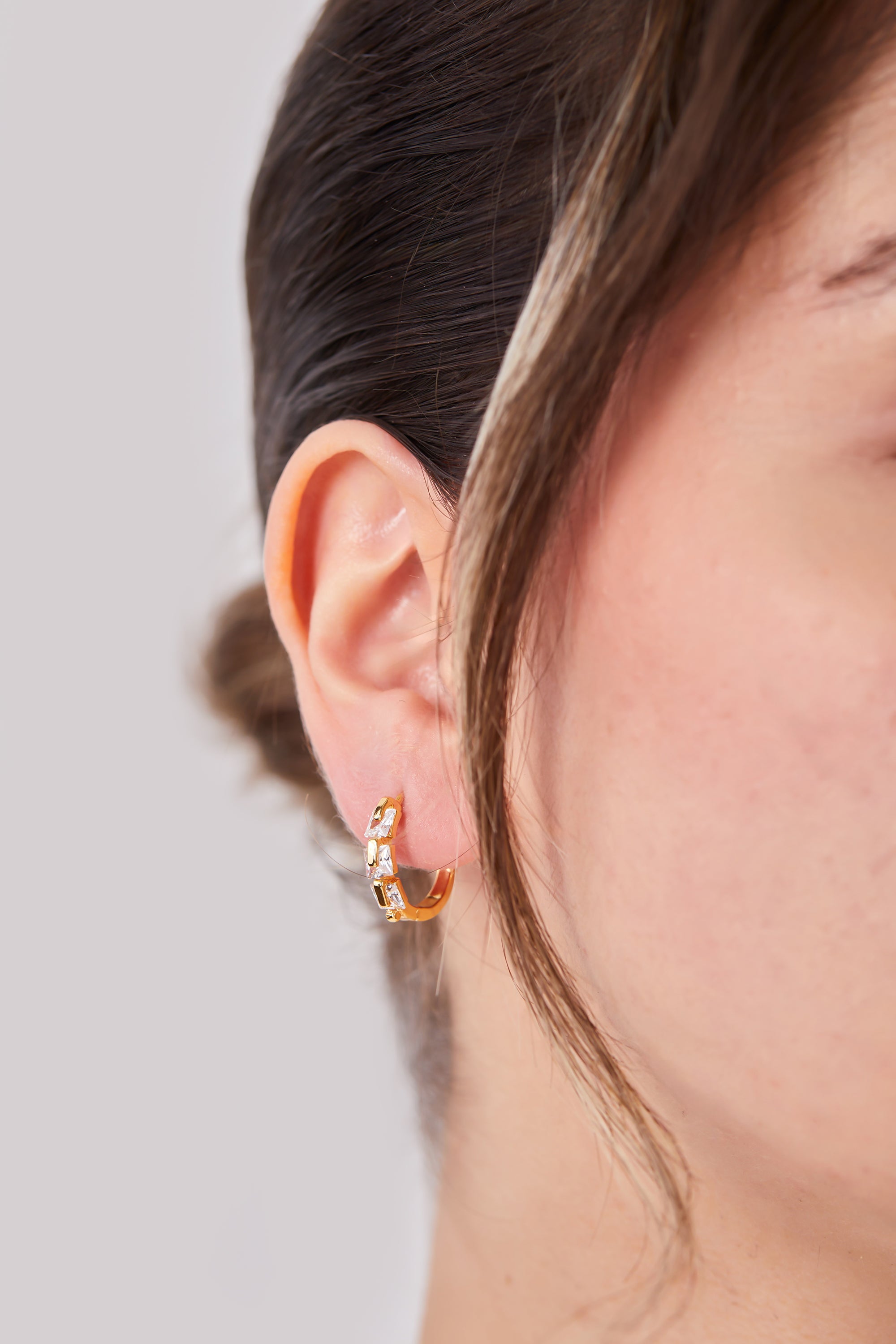 22 Carat Gold Plated Three Stone Hoop Earrings