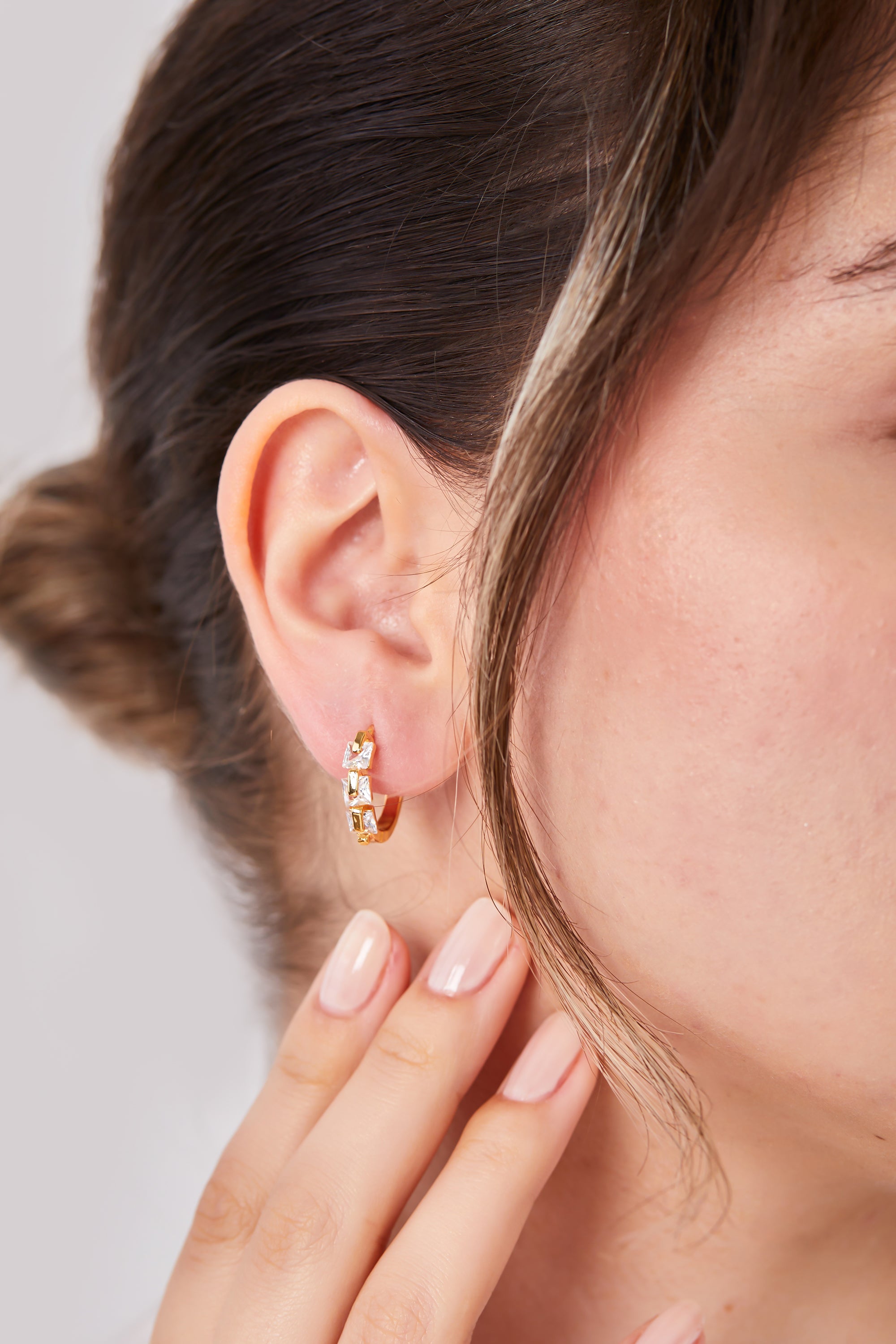 22 Carat Gold Plated Three Stone Hoop Earrings