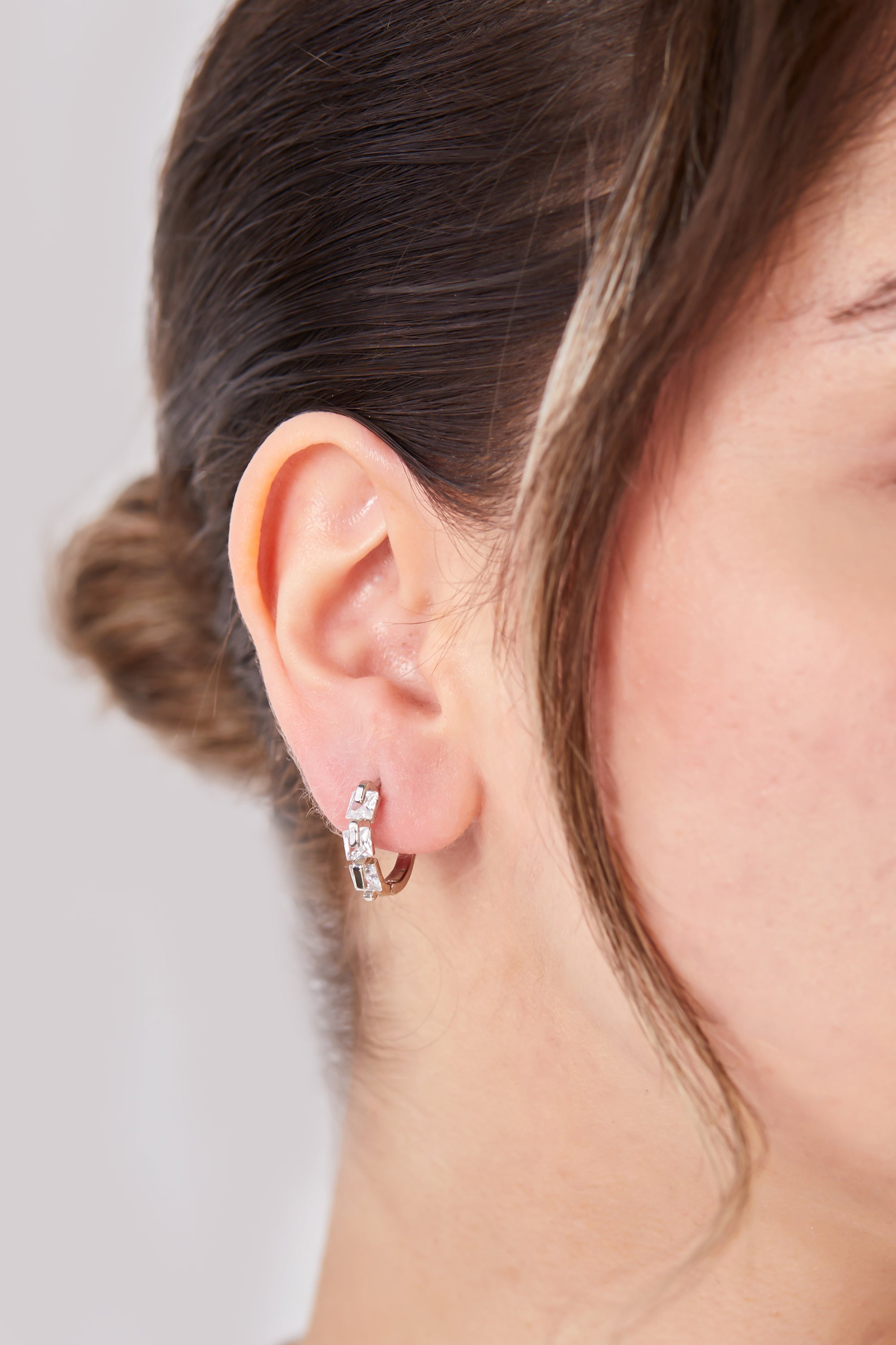 22 Carat Gold Plated White Three Stone Hoop Earrings