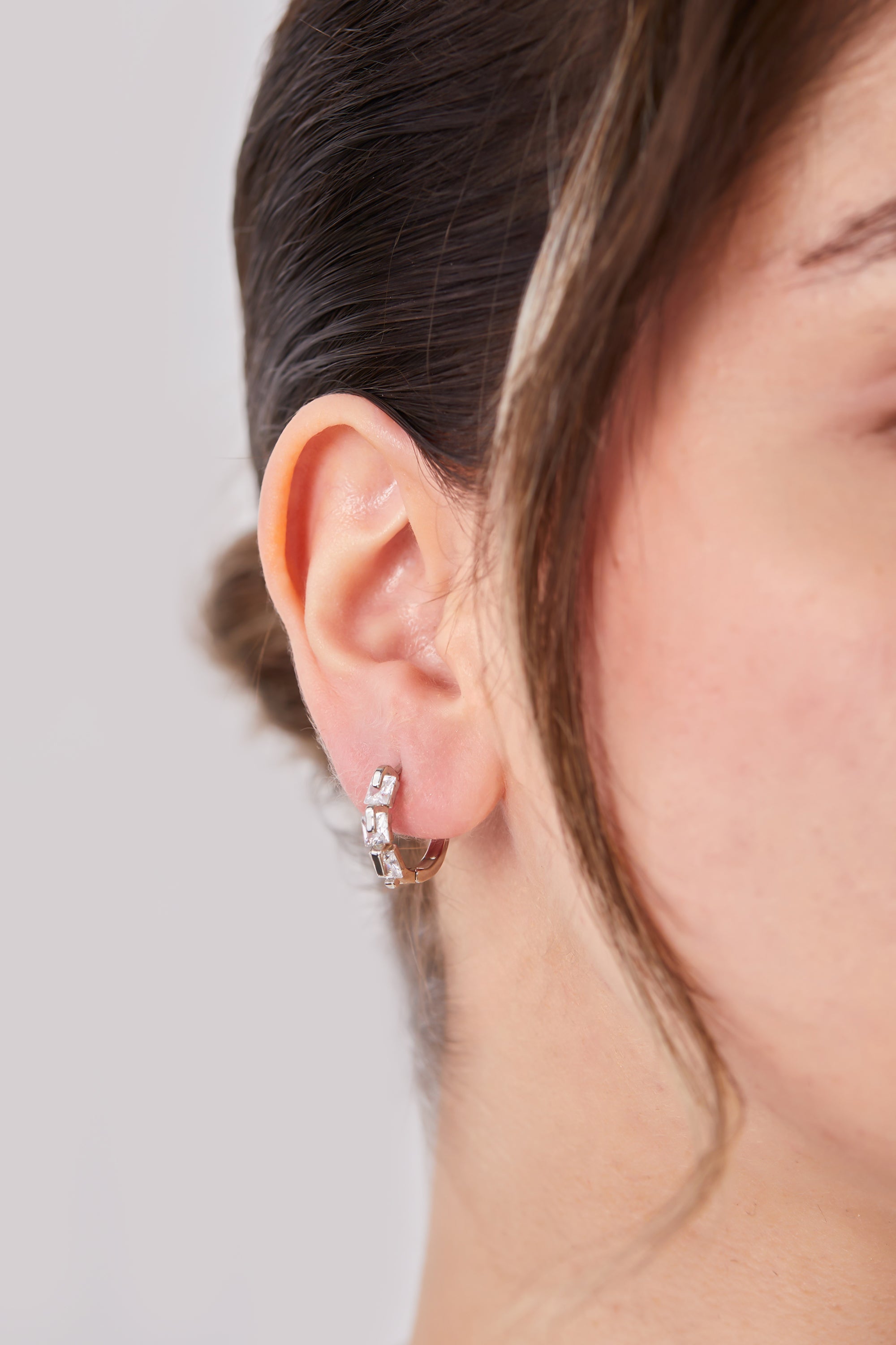 22 Carat Gold Plated White Three Stone Hoop Earrings