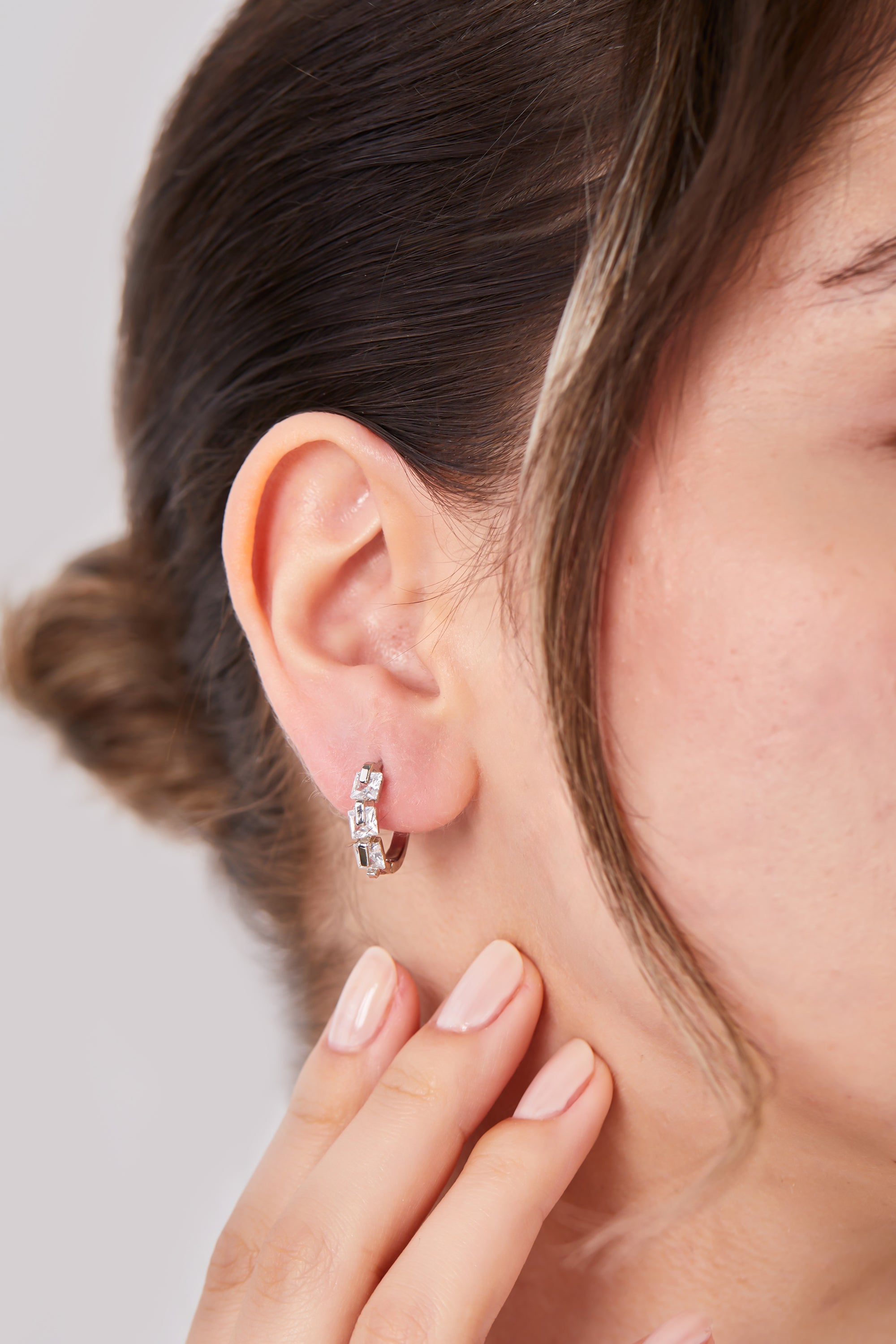 22 Carat Gold Plated White Three Stone Hoop Earrings