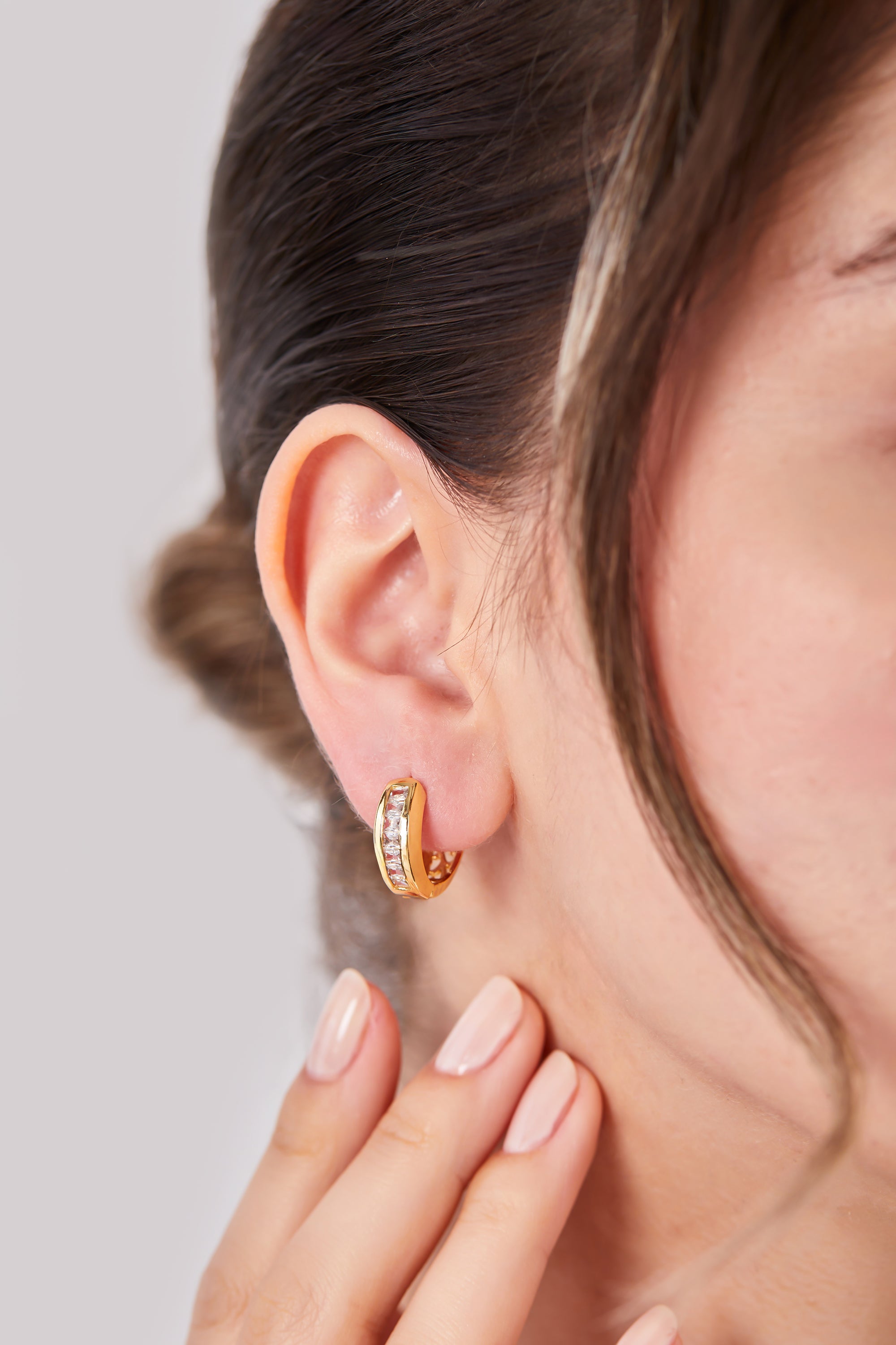 22 Carat Gold Plated Stone Patterned Hoop Earrings