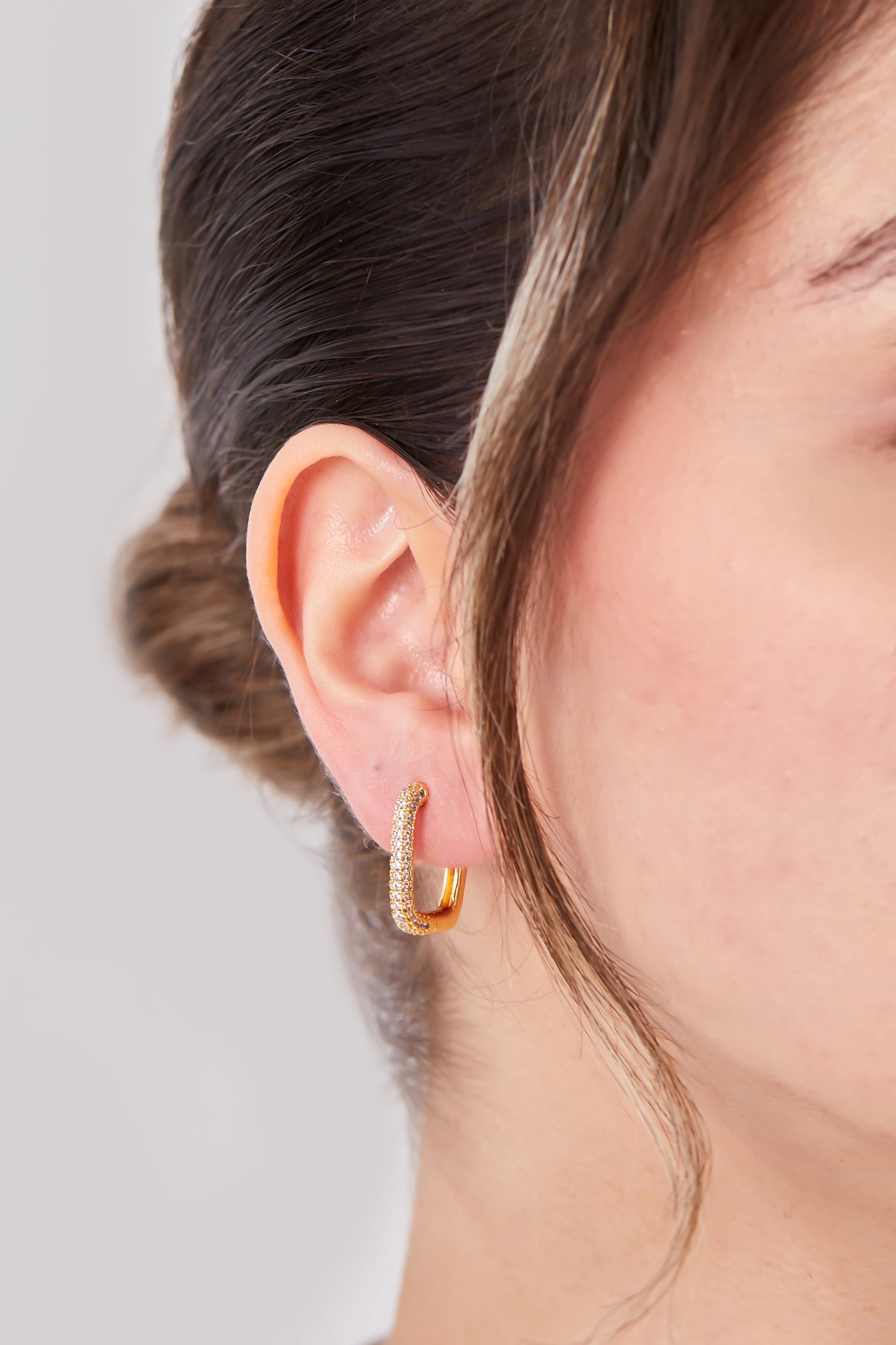 22 Carat Gold Plated Rectangular Hoop Earrings with Stones