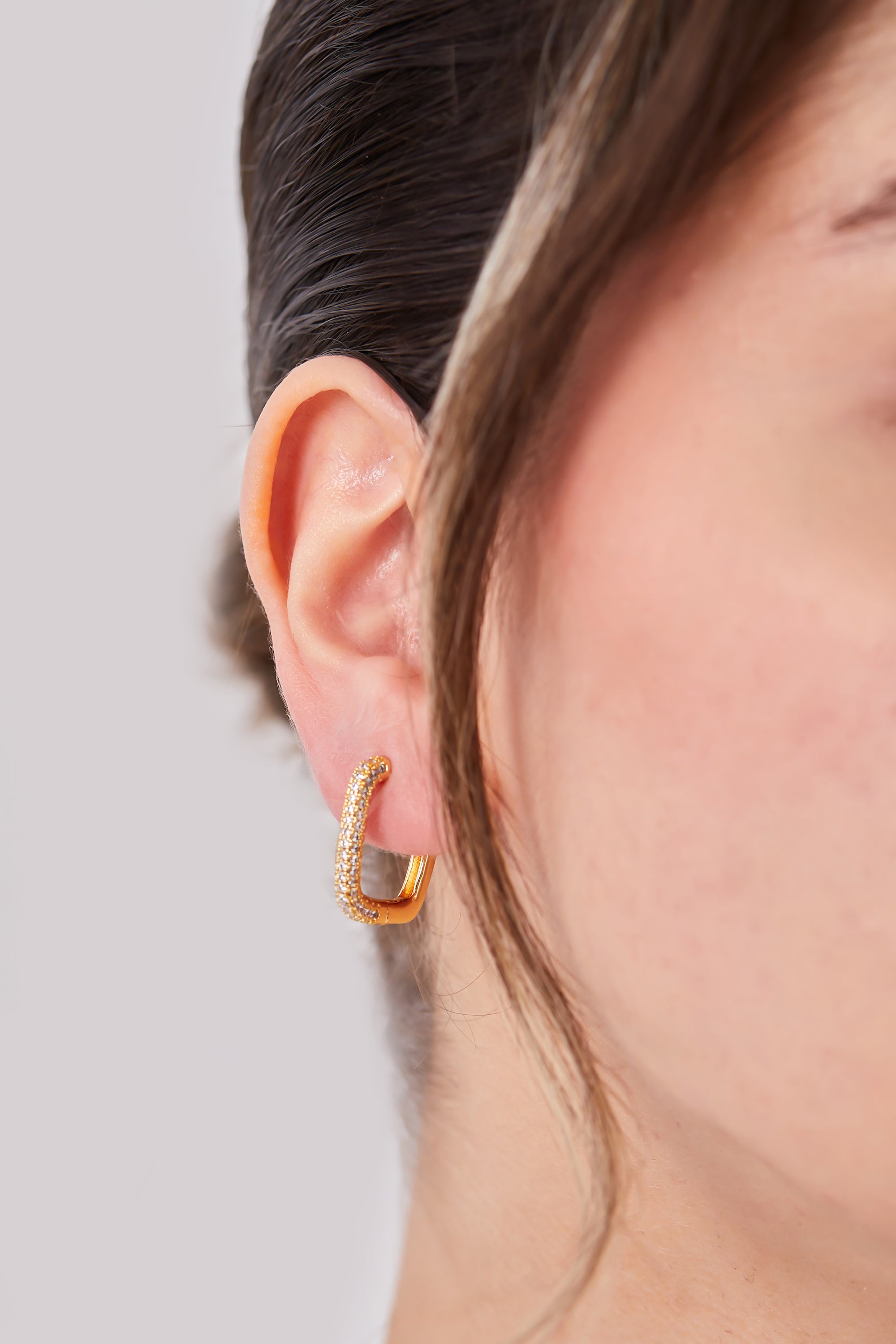 22 Carat Gold Plated Rectangular Hoop Earrings with Stones