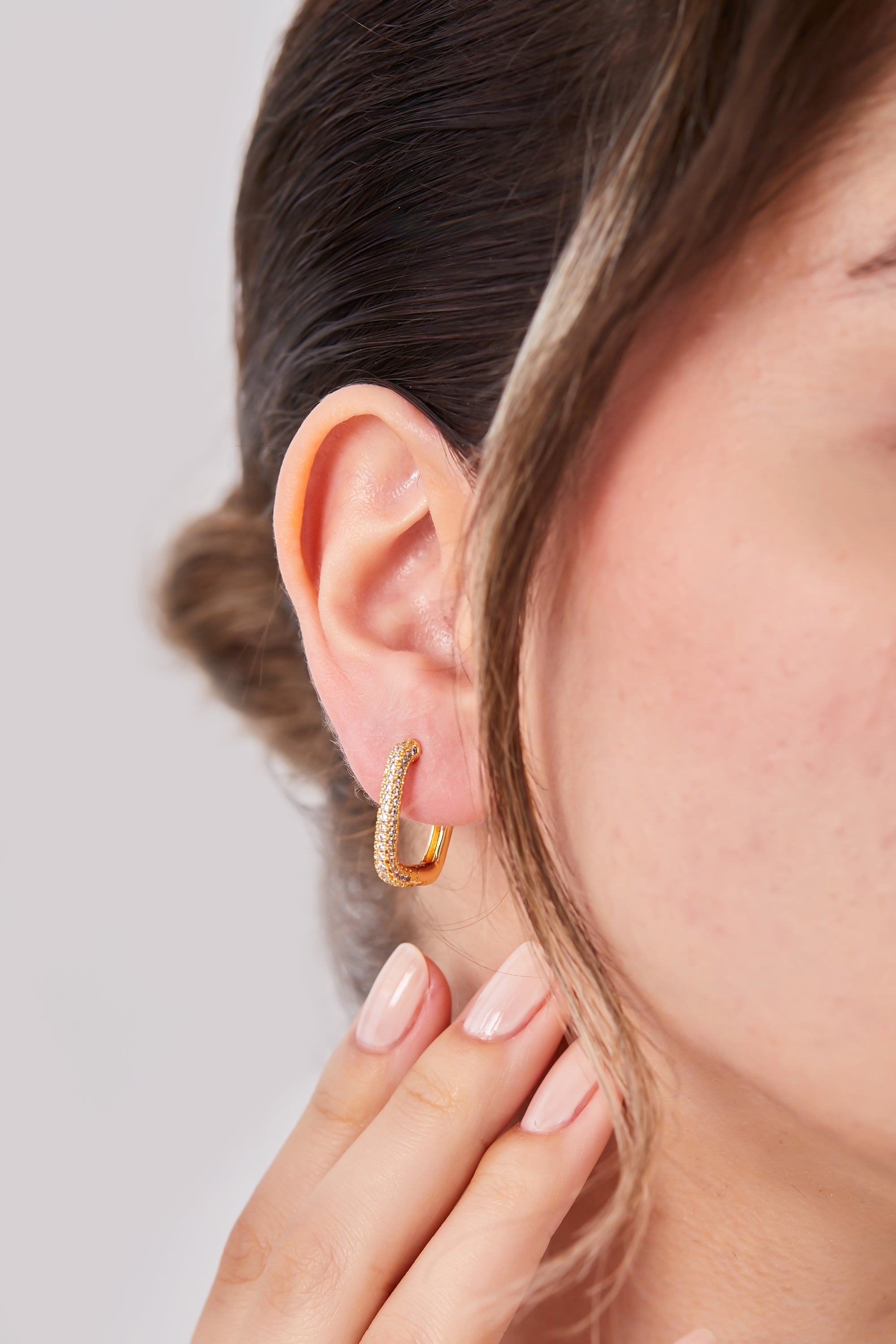 22 Carat Gold Plated Rectangular Hoop Earrings with Stones