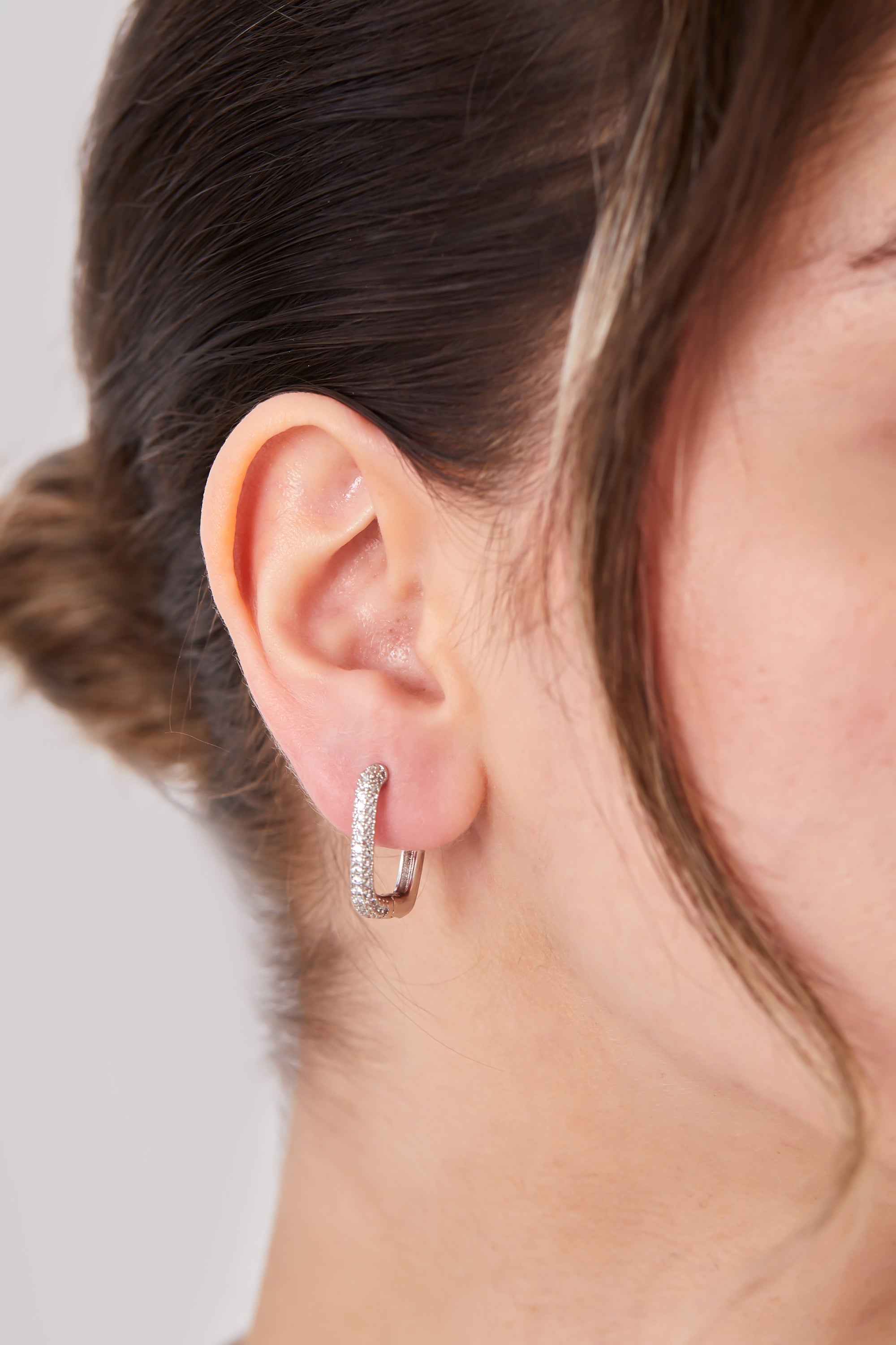 22 Carat Gold Plated Rectangular Hoop Earrings with Stones