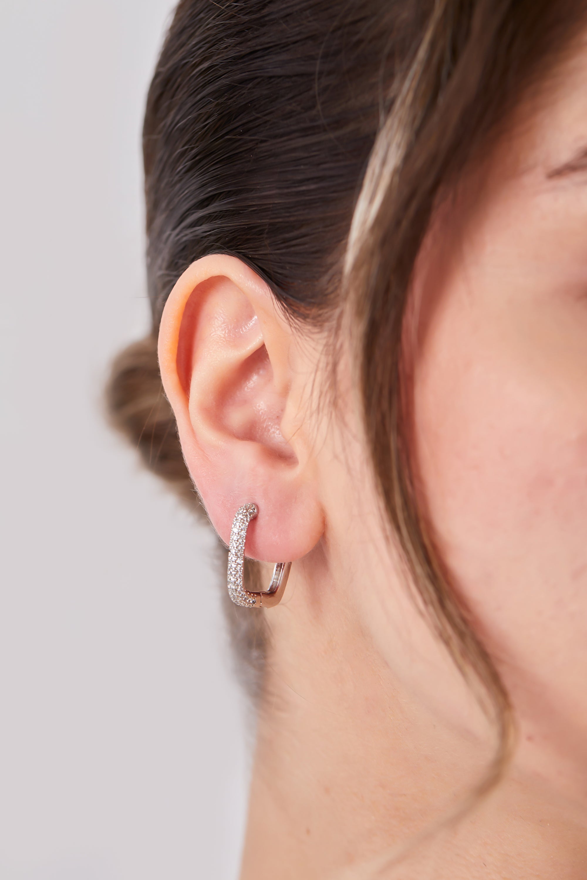 22 Carat Gold Plated Rectangular Hoop Earrings with Stones