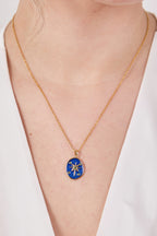 Steel Medallion Pinterest Necklace Blue
