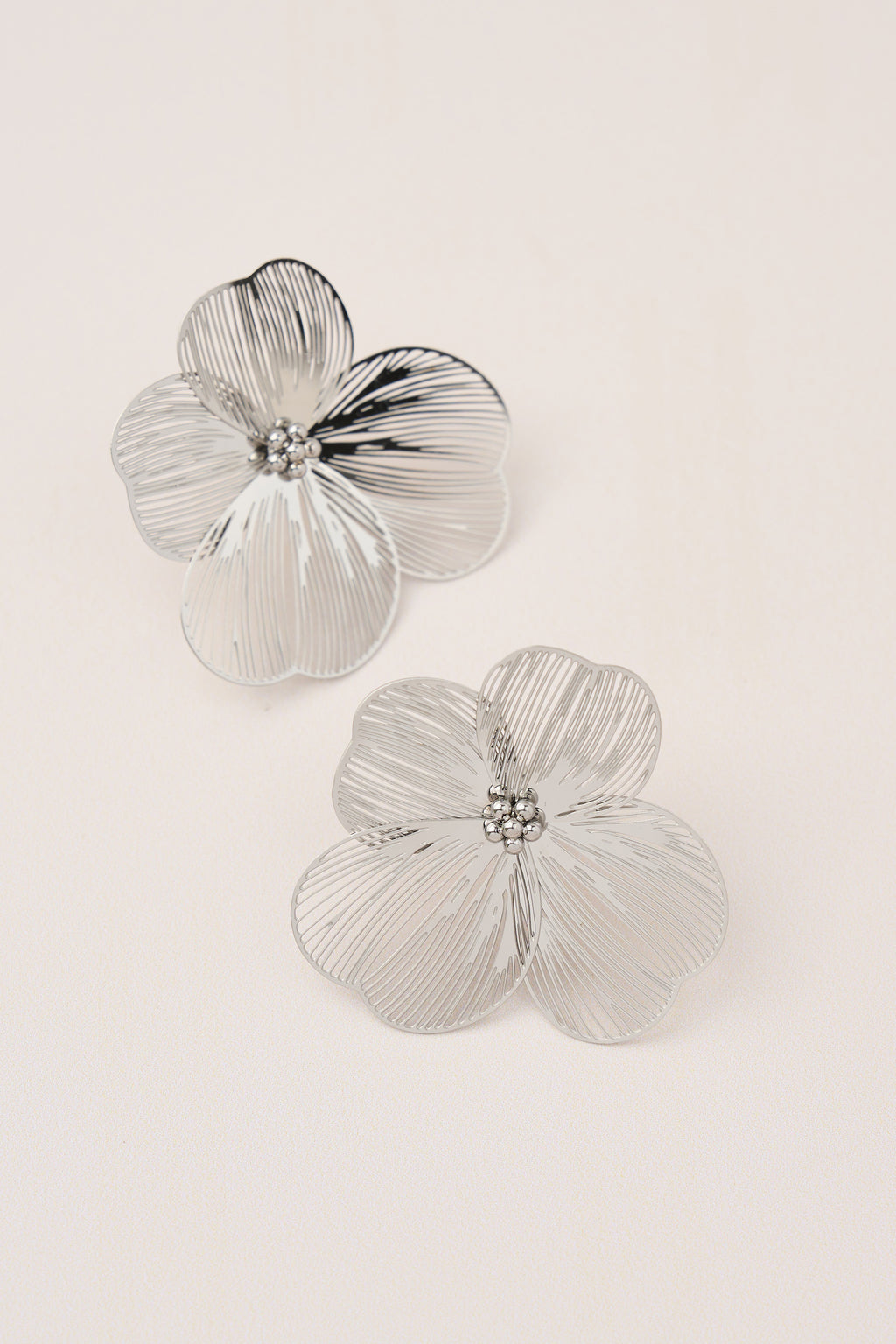 Steel Large Flower Earrings Silver