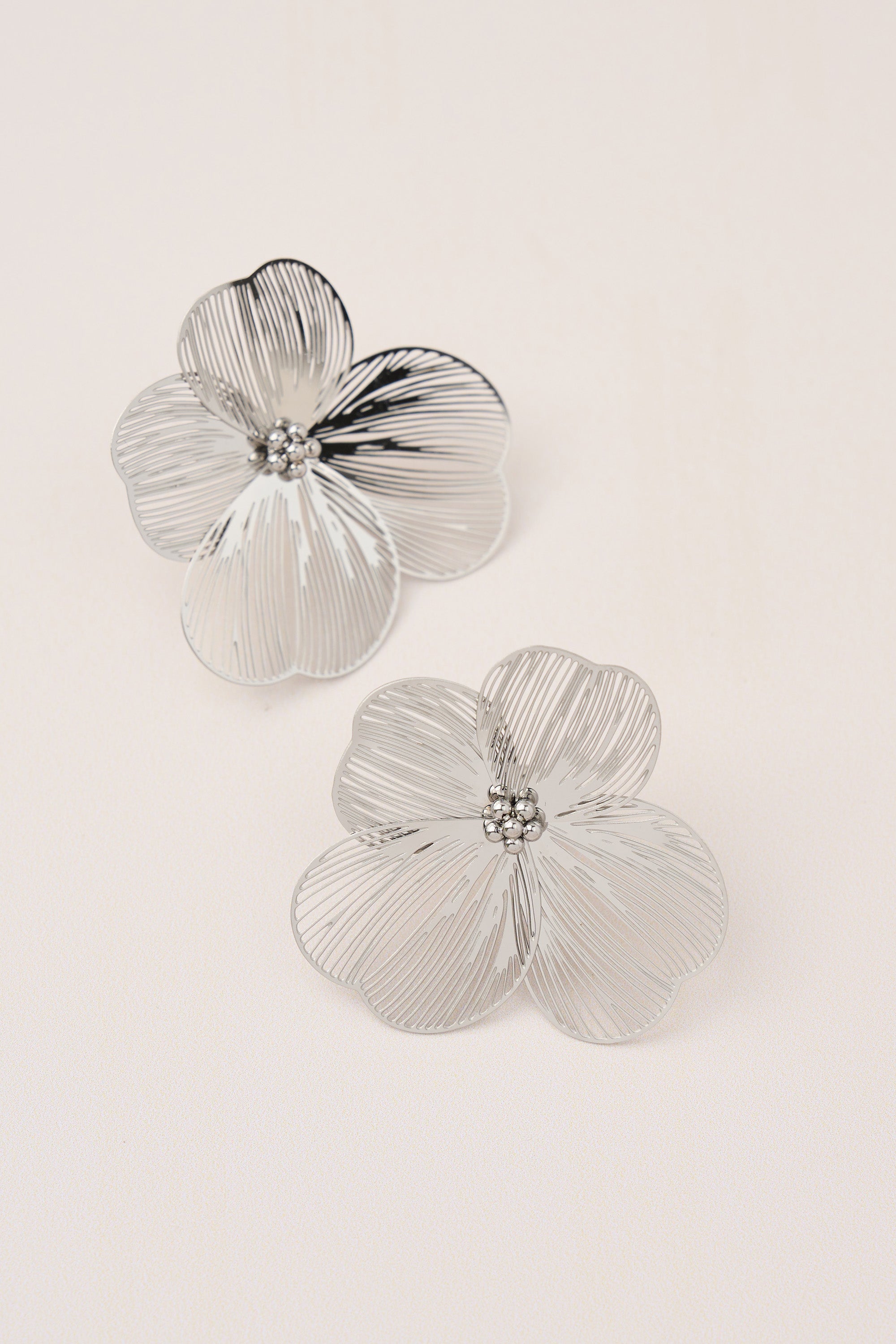 Steel Large Flower Earrings Silver