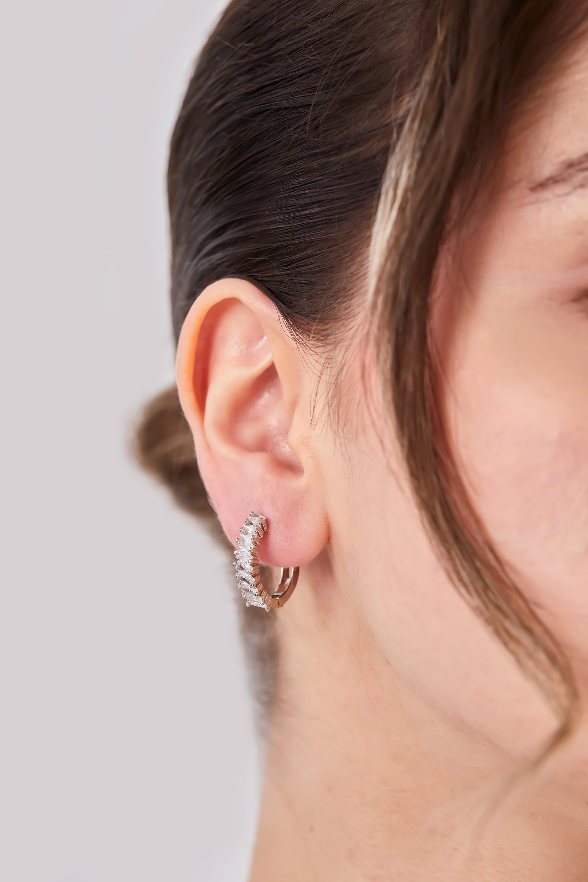 22 Carat Gold Plated White Stone Hoop Earrings