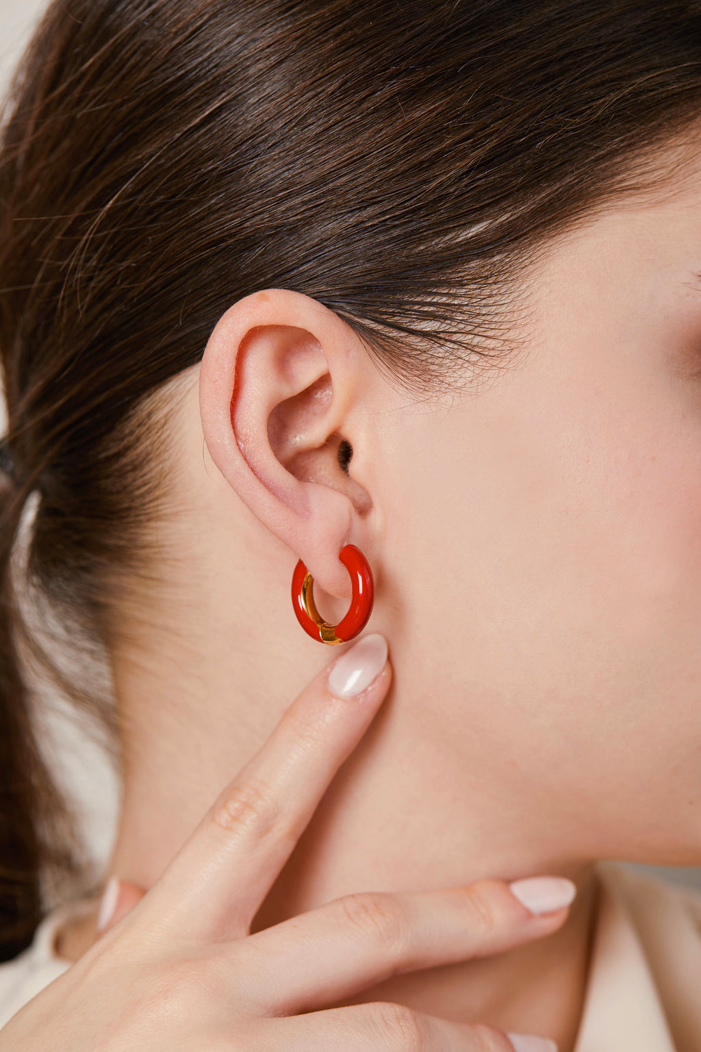 Steel Hoop Earring Red