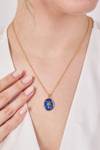 Steel Medallion Pinterest Necklace Blue