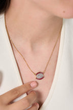 Luna Eye Fuşya Taşlı Çelik Kolye