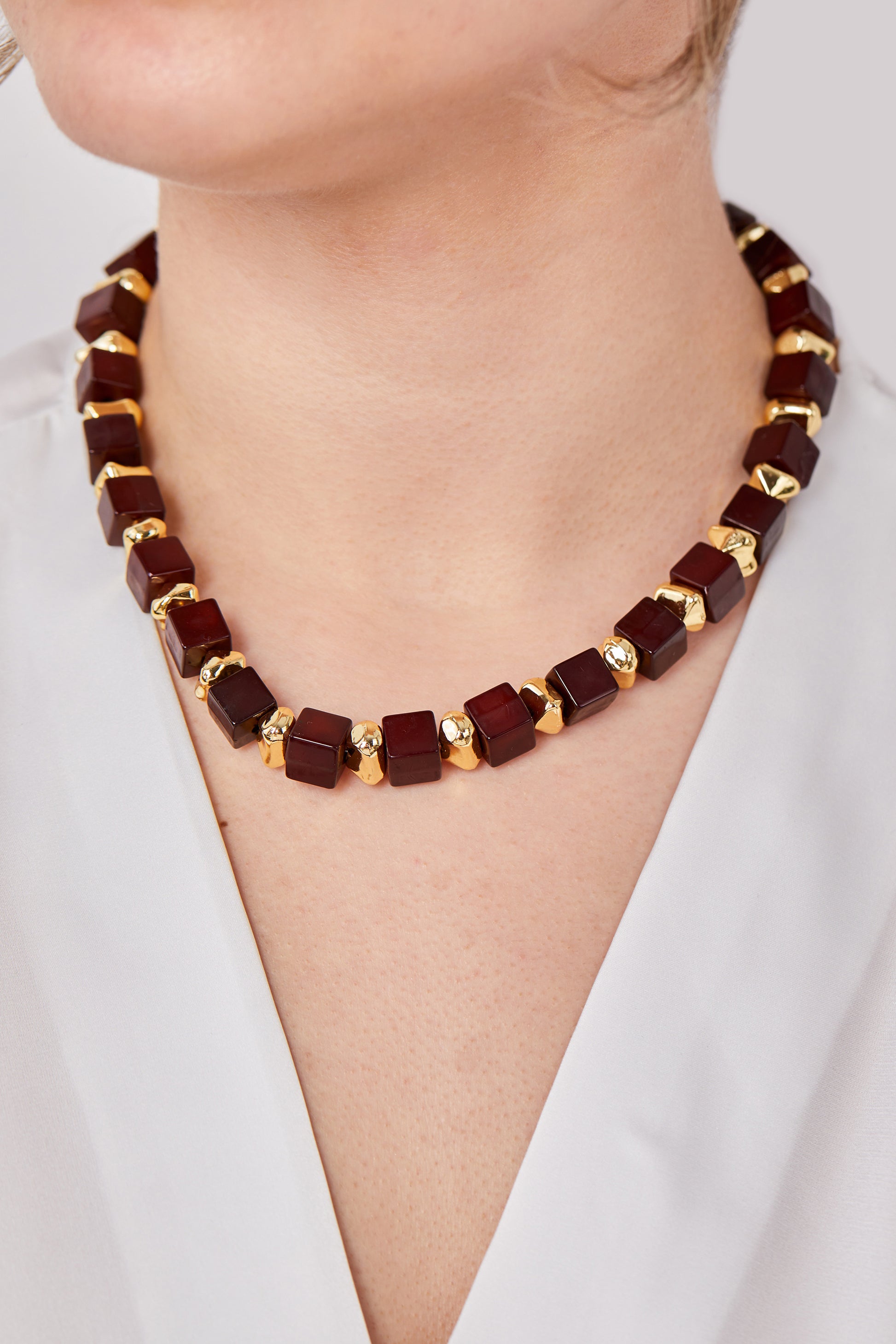 Square Beaded Necklace Brown