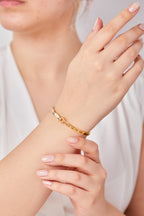 22K Altın Kaplama Sedefli Tasarım Kelepçe Gold