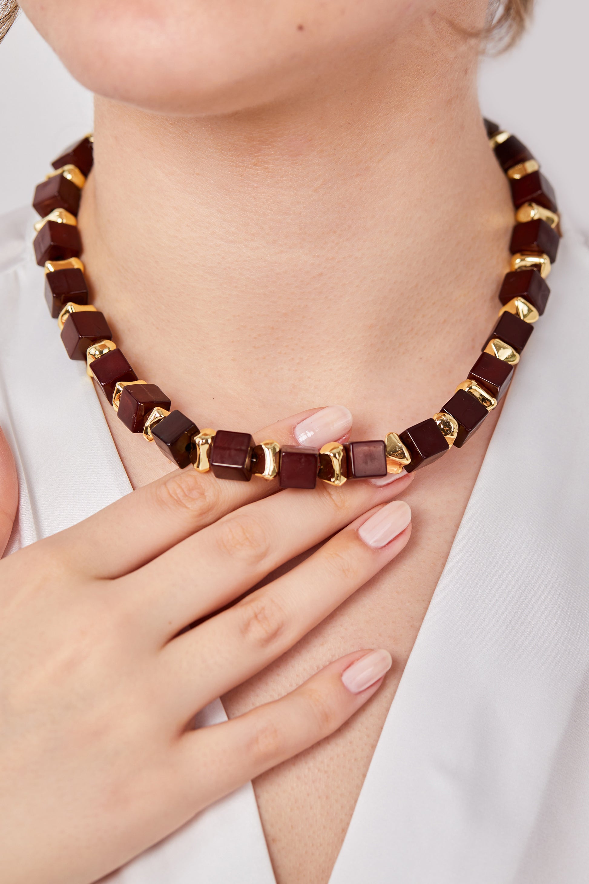 Square Beaded Necklace Brown