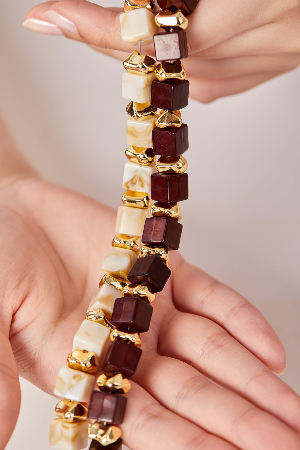 Square Beaded Necklace Brown