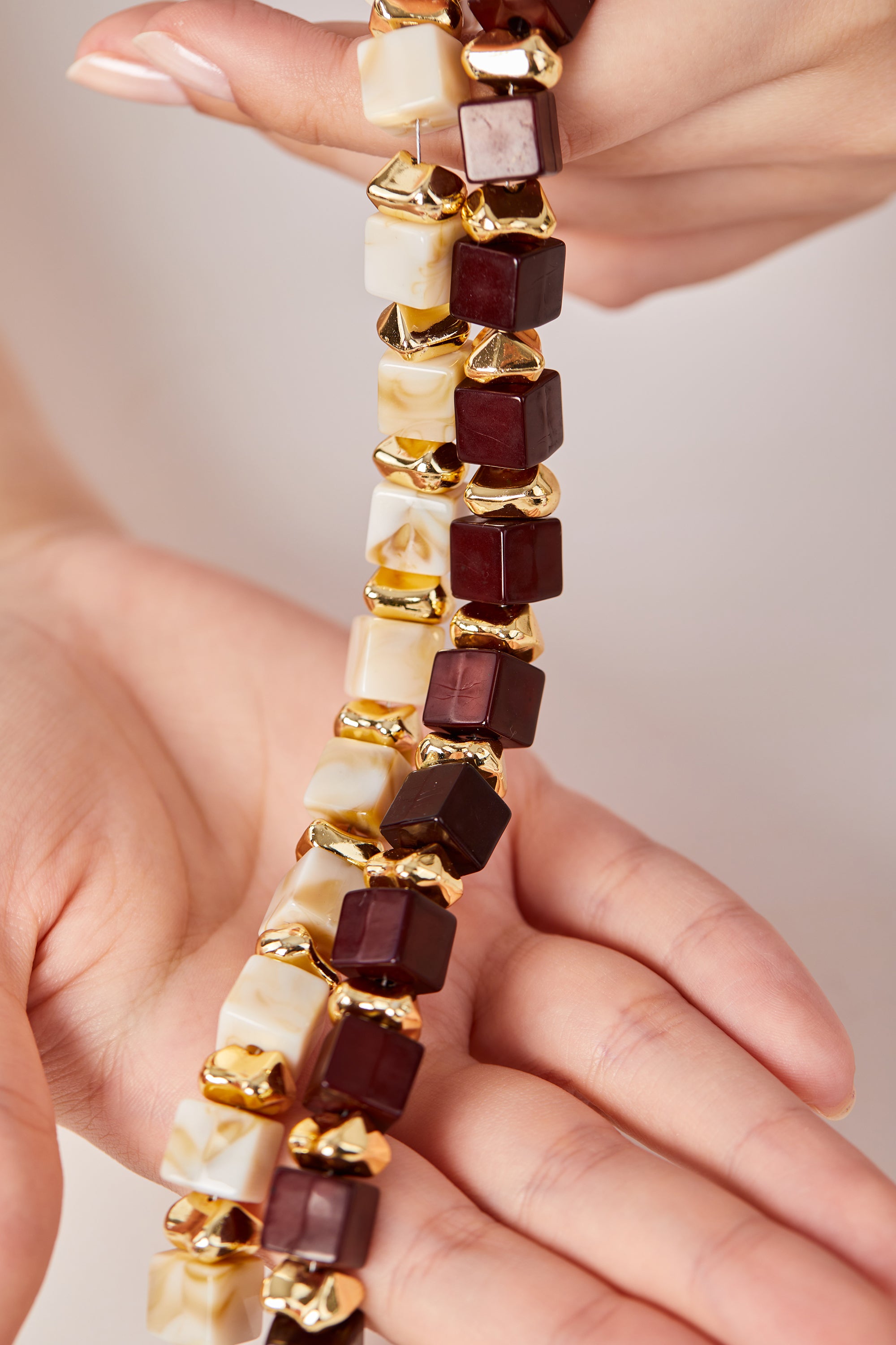 Square Beaded Necklace Brown