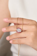 Luna Eye Fuşya Taşlı Çelik Kolye