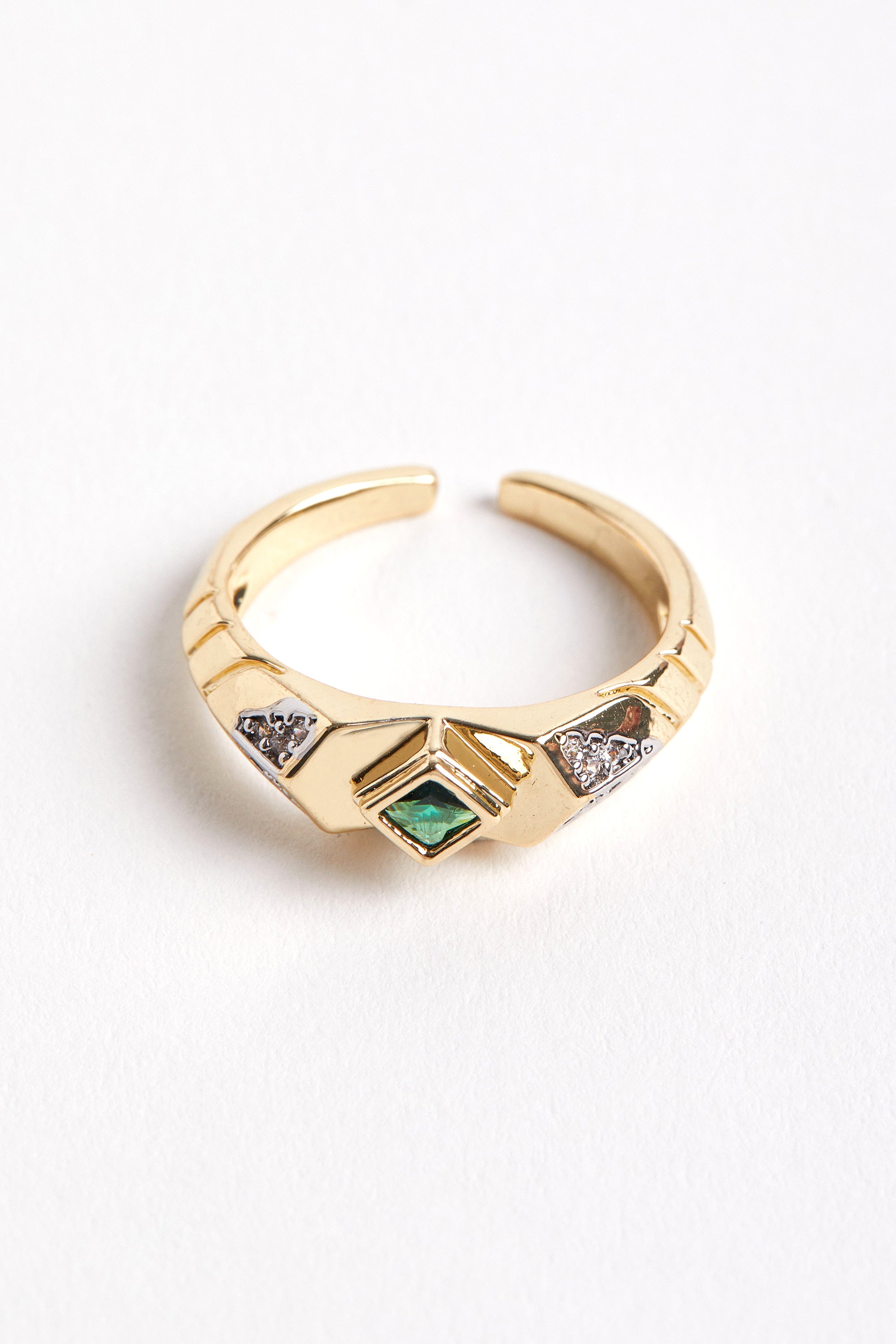 14K Gold Plated Emerald Stone Ring